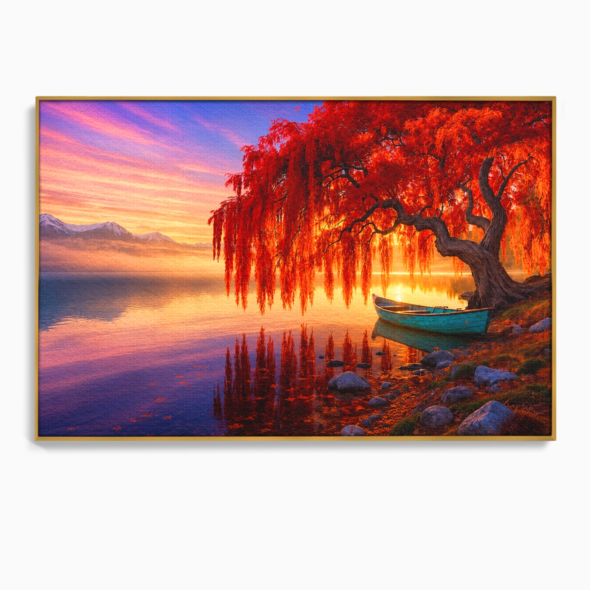 Tablou Canvas Premium LuxCanva® A1695, Copacul De Foc, Copac, Lac, Apus, Natura, Peisaj, Living, Culori Vibrante