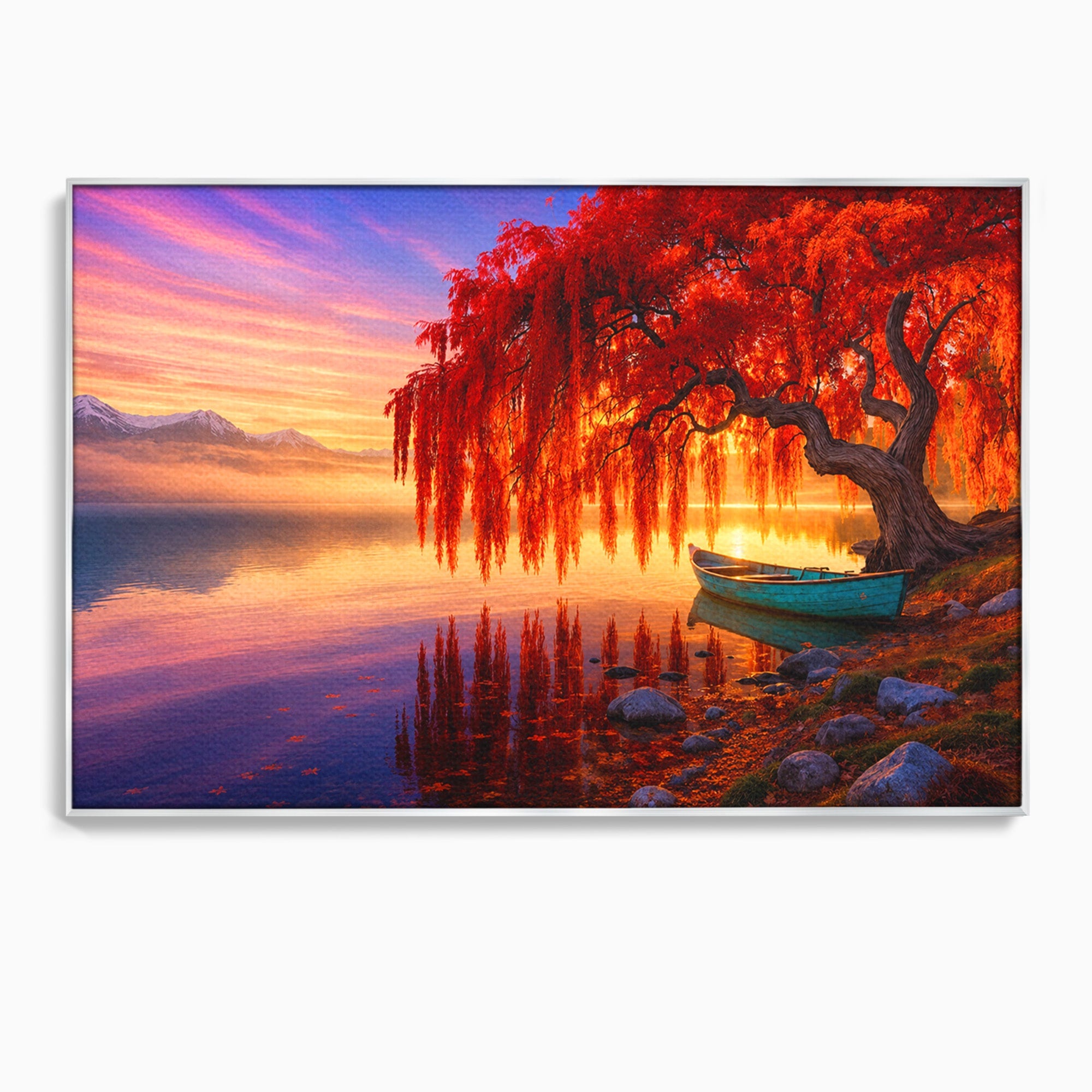 Tablou Canvas Premium LuxCanva® A1695, Copacul De Foc, Copac, Lac, Apus, Natura, Peisaj, Living, Culori Vibrante
