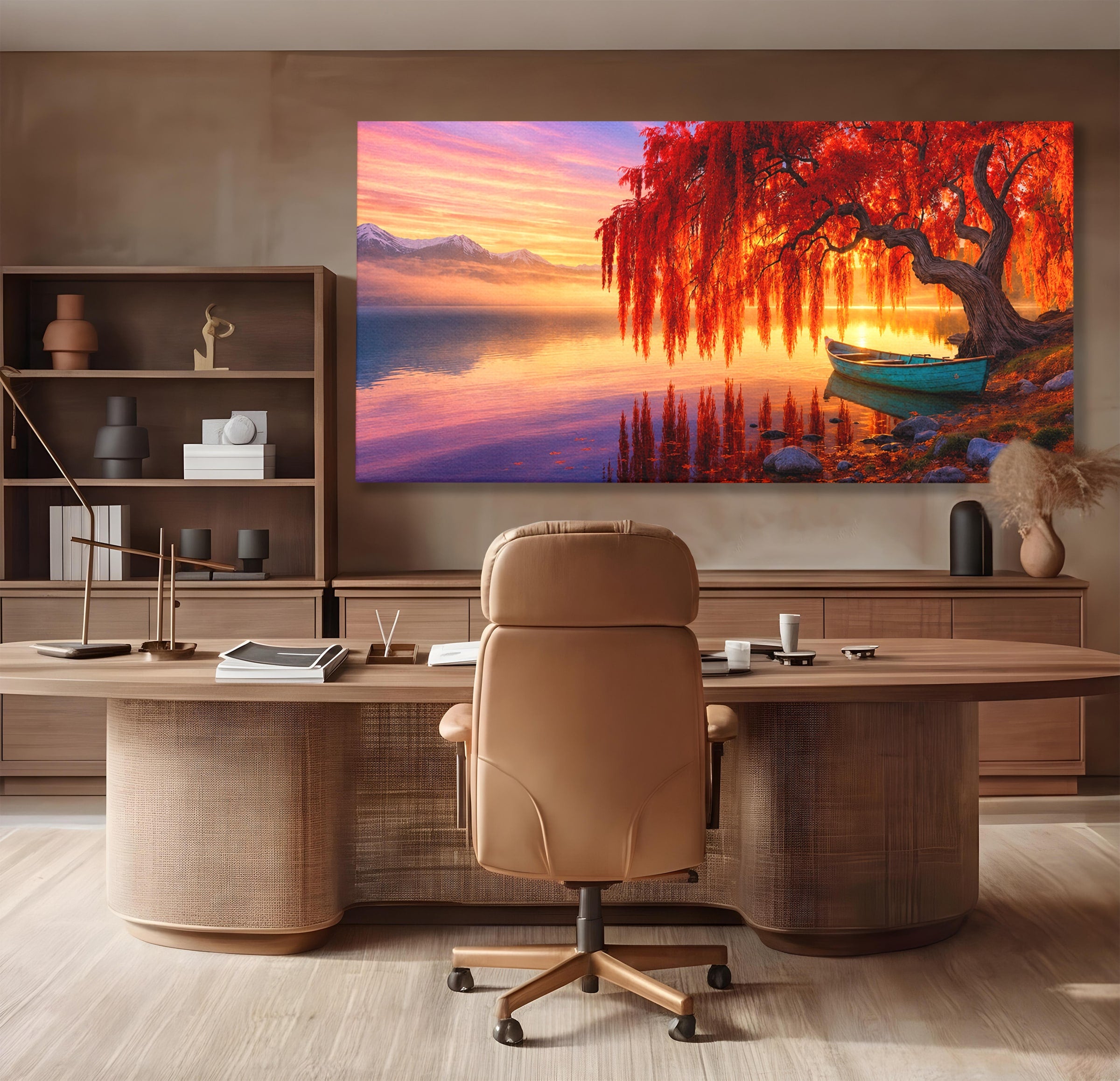 Tablou Canvas Premium LuxCanva® A1695, Copacul De Foc, Copac, Lac, Apus, Natura, Peisaj, Living, Culori Vibrante