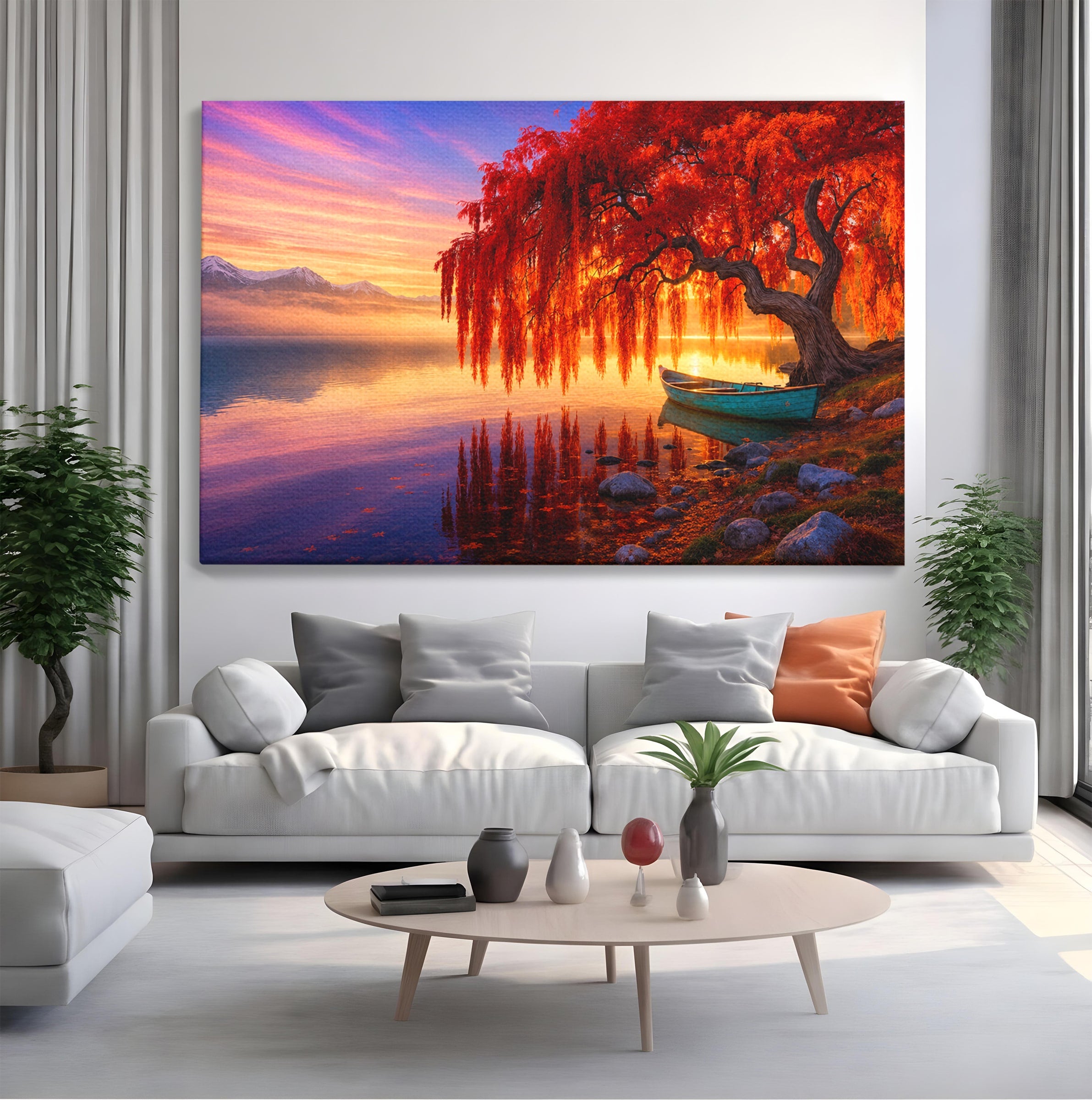 Tablou Canvas Premium LuxCanva® A1695, Copacul De Foc, Copac, Lac, Apus, Natura, Peisaj, Living, Culori Vibrante