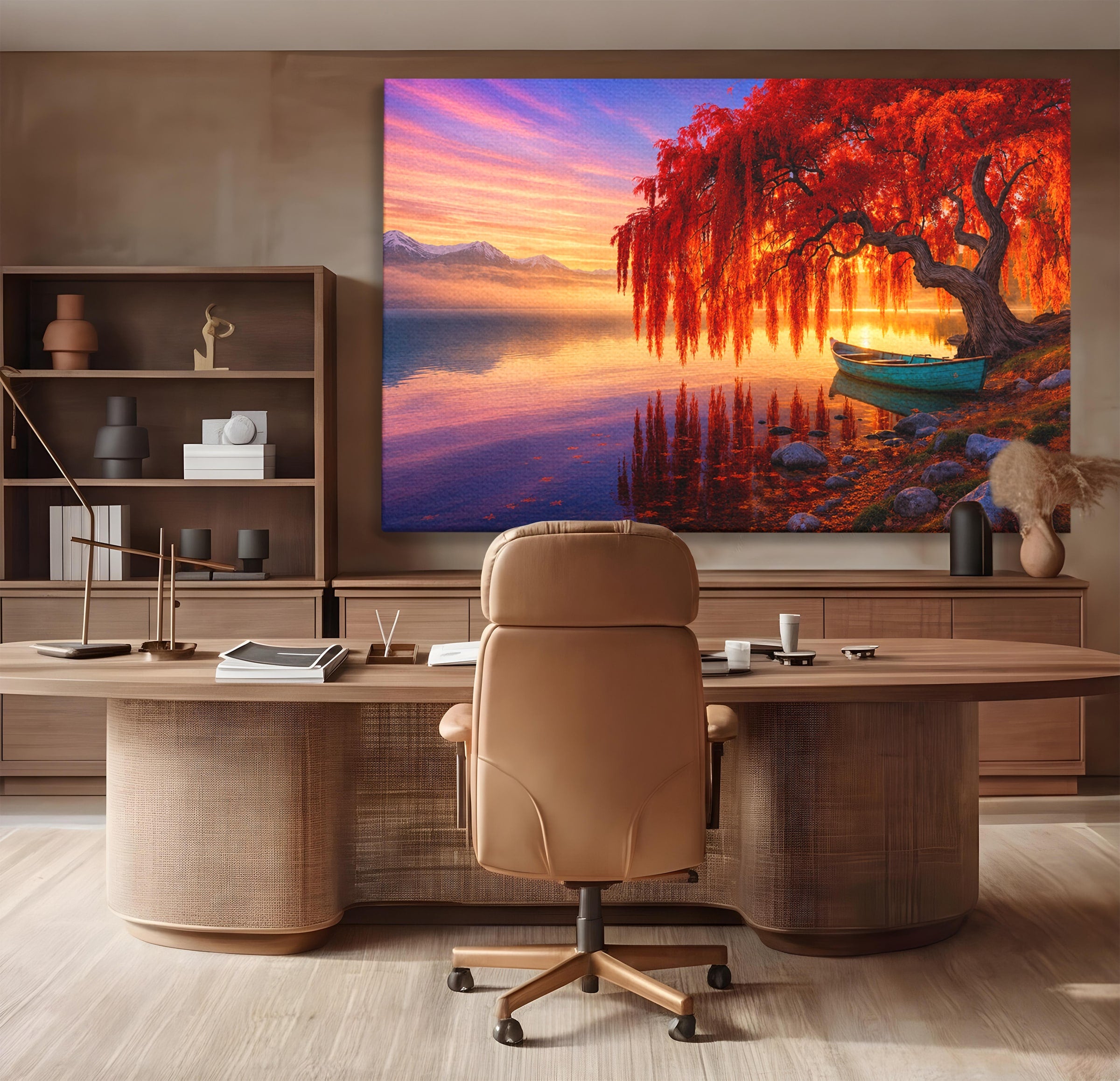 Tablou Canvas Premium LuxCanva® A1695, Copacul De Foc, Copac, Lac, Apus, Natura, Peisaj, Living, Culori Vibrante