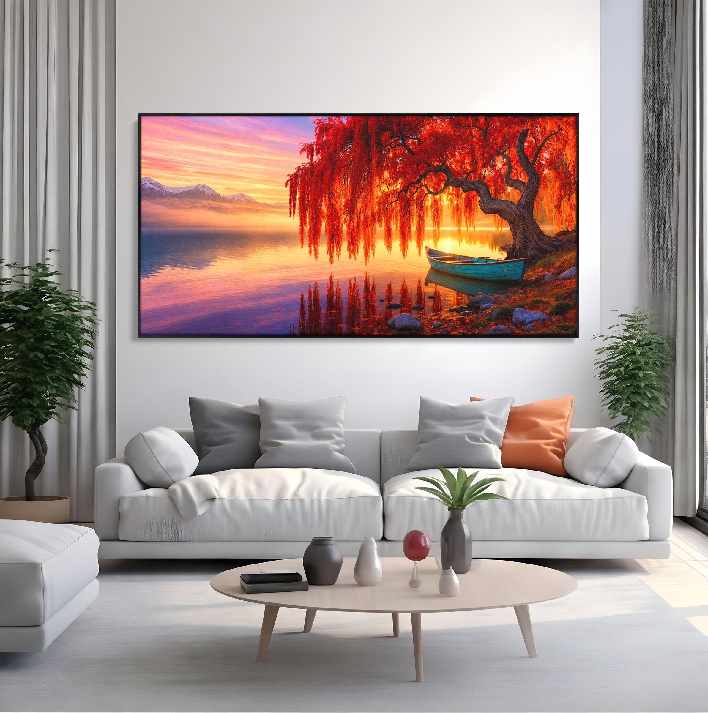Tablou Canvas Premium LuxCanva® A1695, Copacul De Foc, Copac, Lac, Apus, Natura, Peisaj, Living, Culori Vibrante