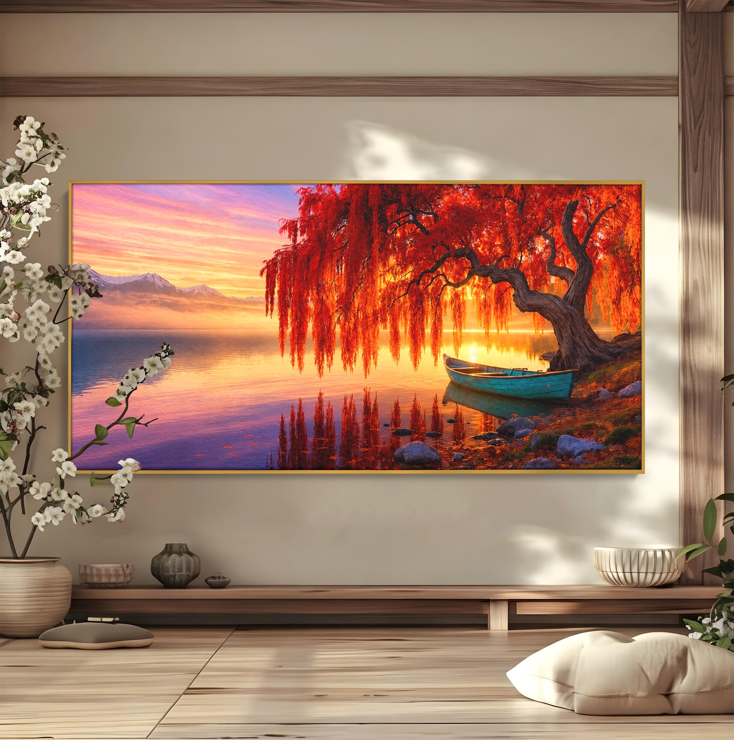 Tablou Canvas Premium LuxCanva® A1695, Copacul De Foc, Copac, Lac, Apus, Natura, Peisaj, Living, Culori Vibrante