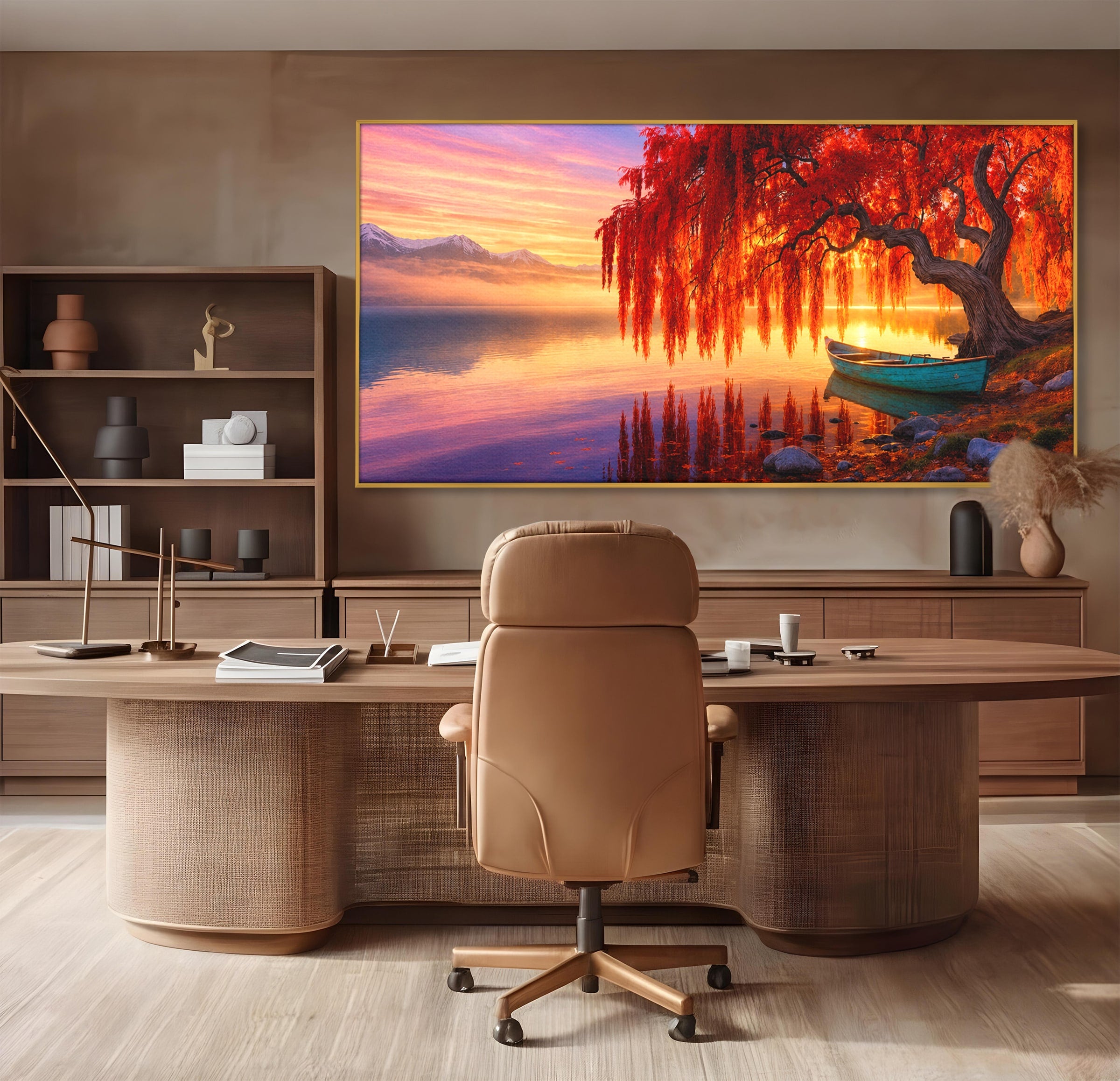 Tablou Canvas Premium LuxCanva® A1695, Copacul De Foc, Copac, Lac, Apus, Natura, Peisaj, Living, Culori Vibrante