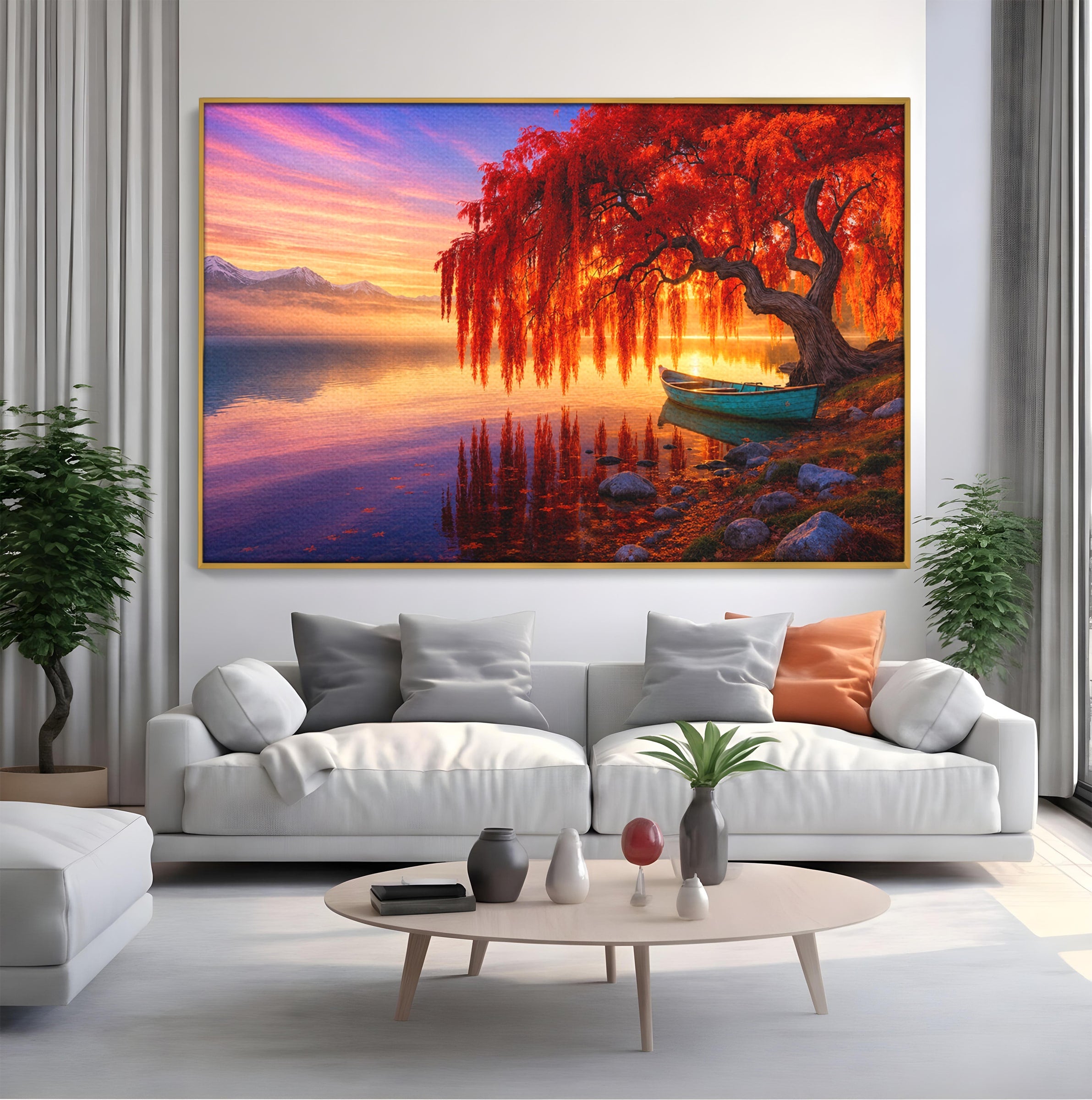 Tablou Canvas Premium LuxCanva® A1695, Copacul De Foc, Copac, Lac, Apus, Natura, Peisaj, Living, Culori Vibrante
