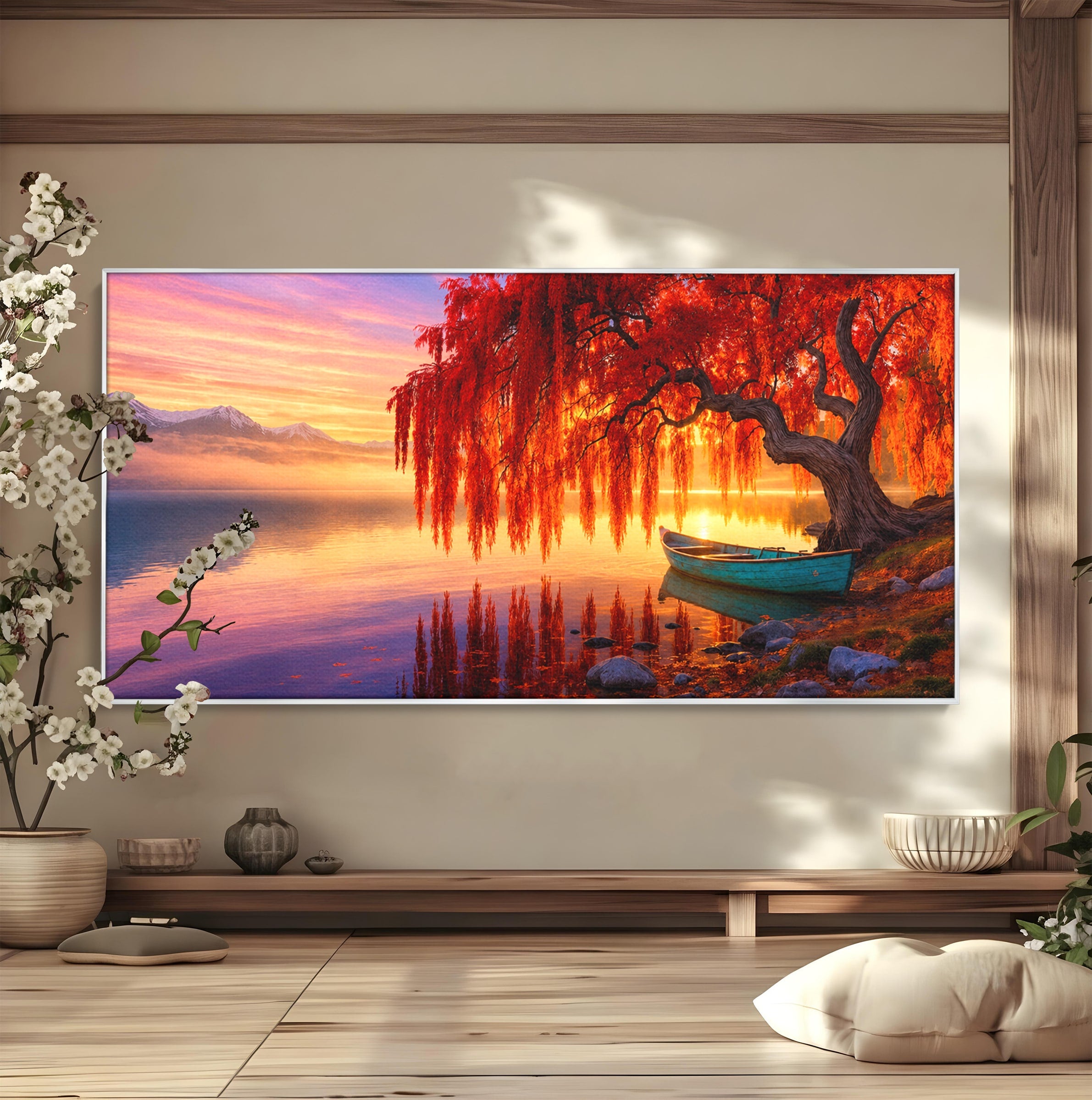 Tablou Canvas Premium LuxCanva® A1695, Copacul De Foc, Copac, Lac, Apus, Natura, Peisaj, Living, Culori Vibrante
