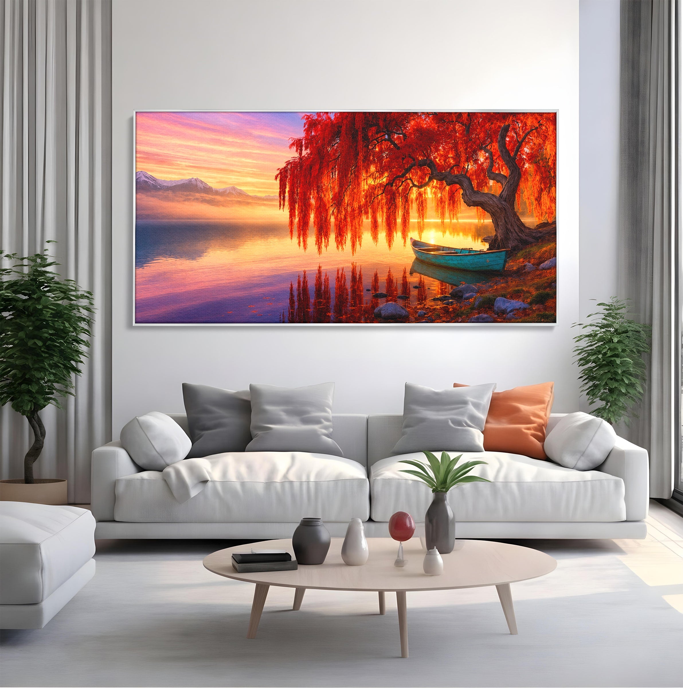 Tablou Canvas Premium LuxCanva® A1695, Copacul De Foc, Copac, Lac, Apus, Natura, Peisaj, Living, Culori Vibrante