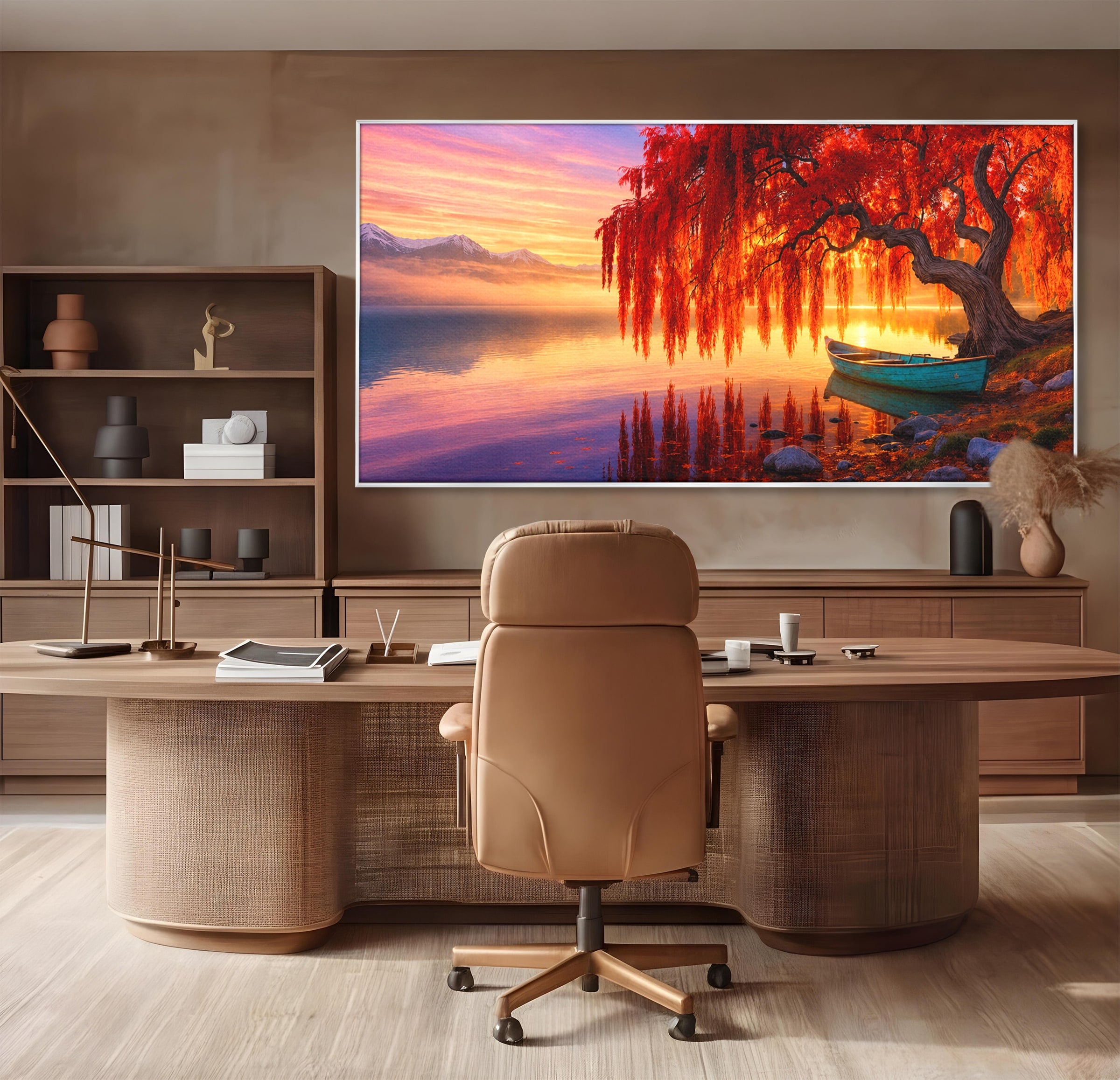 Tablou Canvas Premium LuxCanva® A1695, Copacul De Foc, Copac, Lac, Apus, Natura, Peisaj, Living, Culori Vibrante