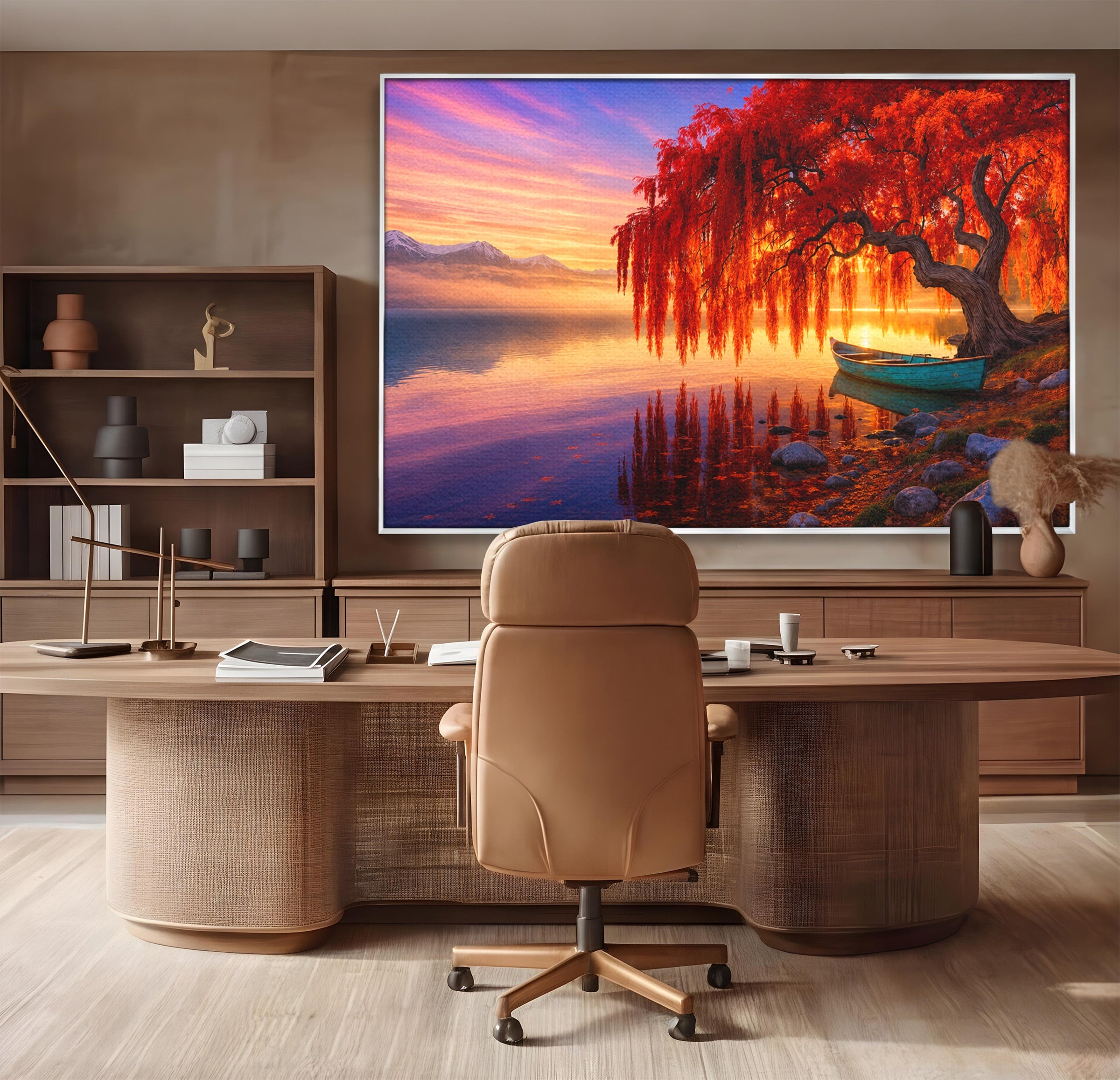 Tablou Canvas Premium LuxCanva® A1695, Copacul De Foc, Copac, Lac, Apus, Natura, Peisaj, Living, Culori Vibrante
