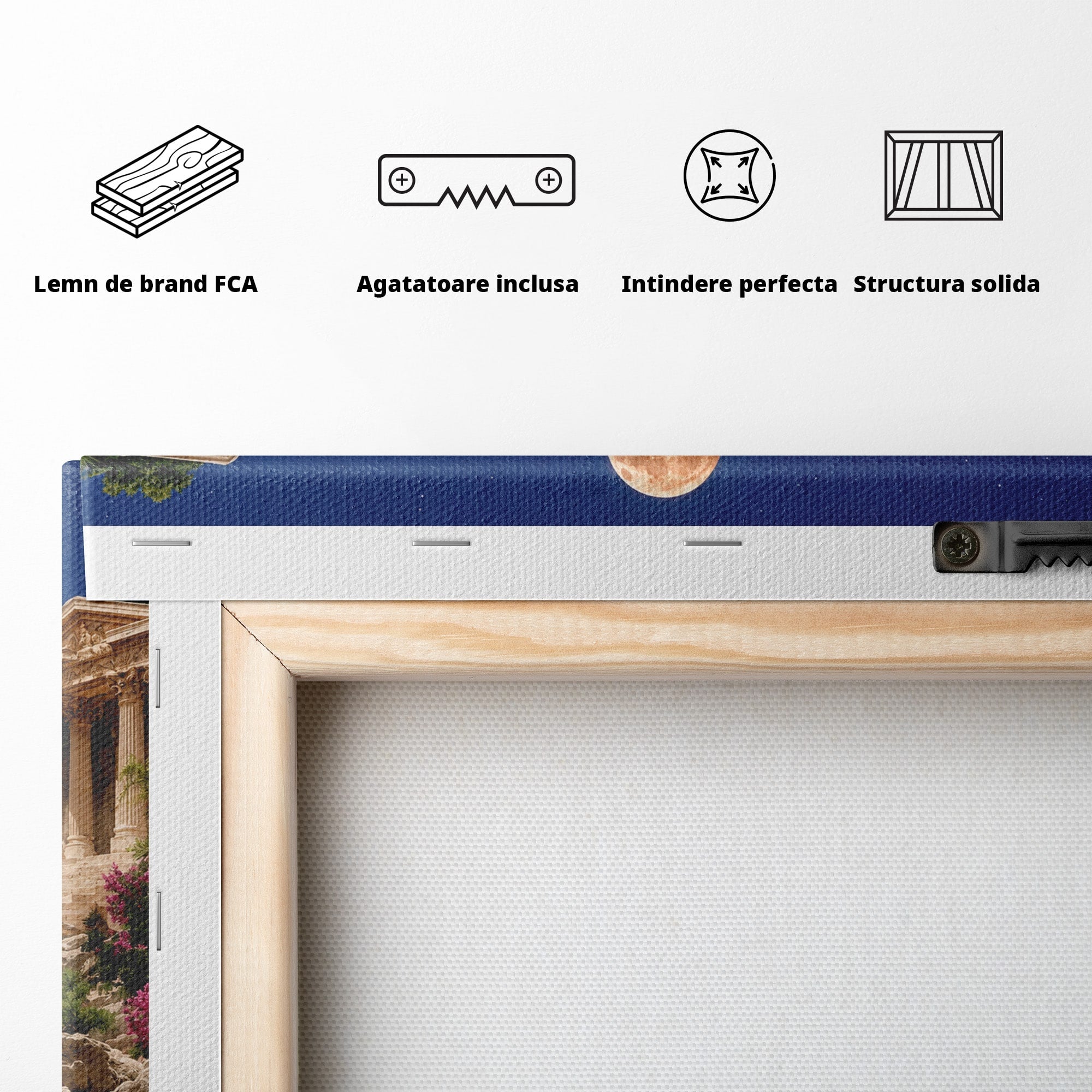 Tablou Canvas Premium LuxCanva® A1696, Peisaj Lunar De Vis, Peisaj, Luna, Rau, Templu, Natura, Living, Culori Vibrante