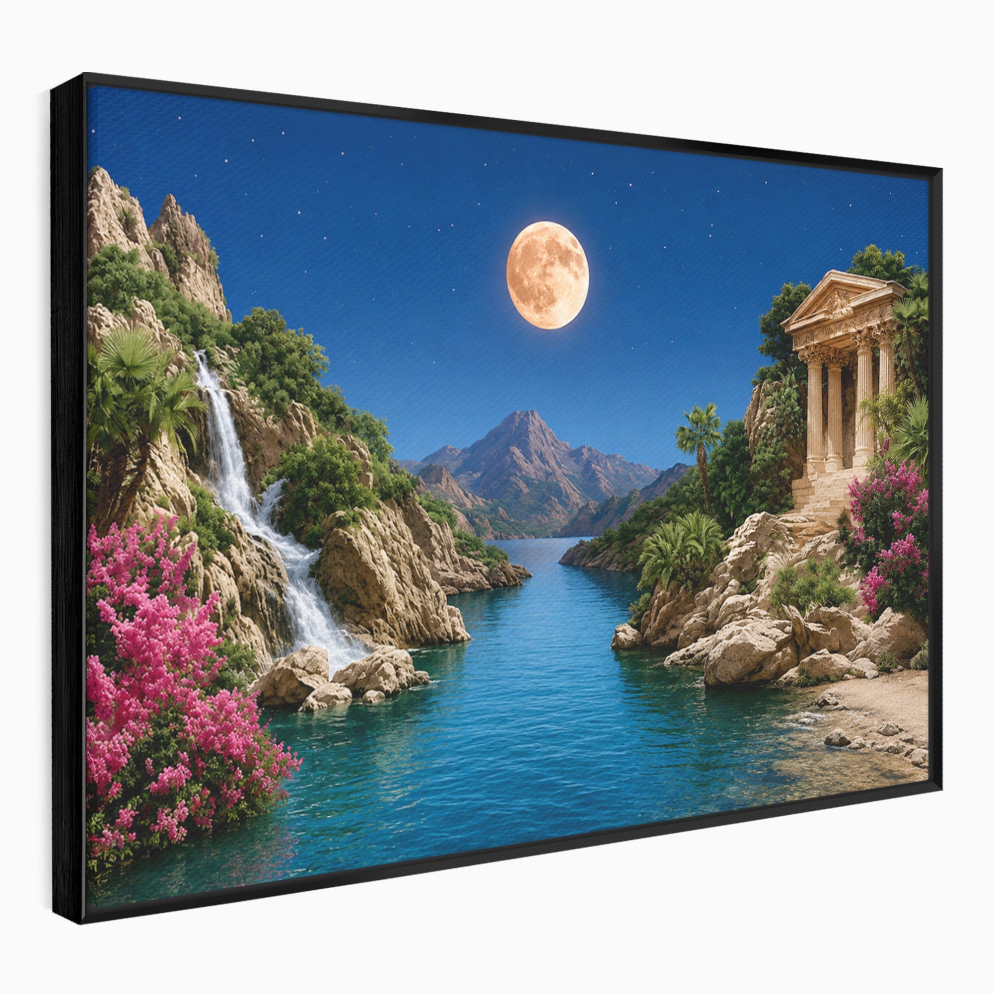 Tablou Canvas Premium LuxCanva® A1696, Peisaj Lunar De Vis, Peisaj, Luna, Rau, Templu, Natura, Living, Culori Vibrante