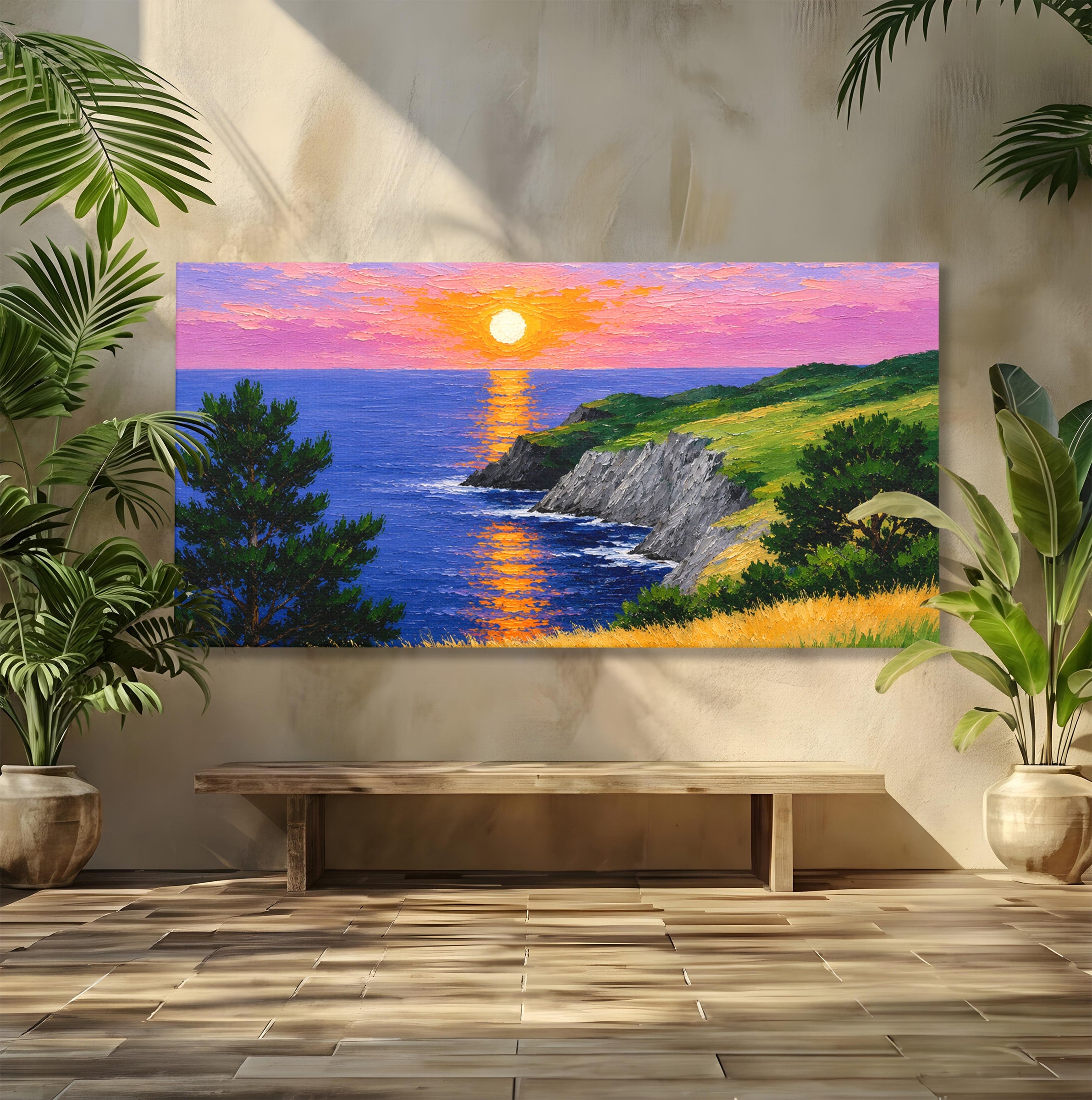 Tablou Canvas Premium LuxCanva® A1698, Apus Pe Tarmul Marii, Apus, Mare, Peisaj, Natura, Living, Culori Vibrante