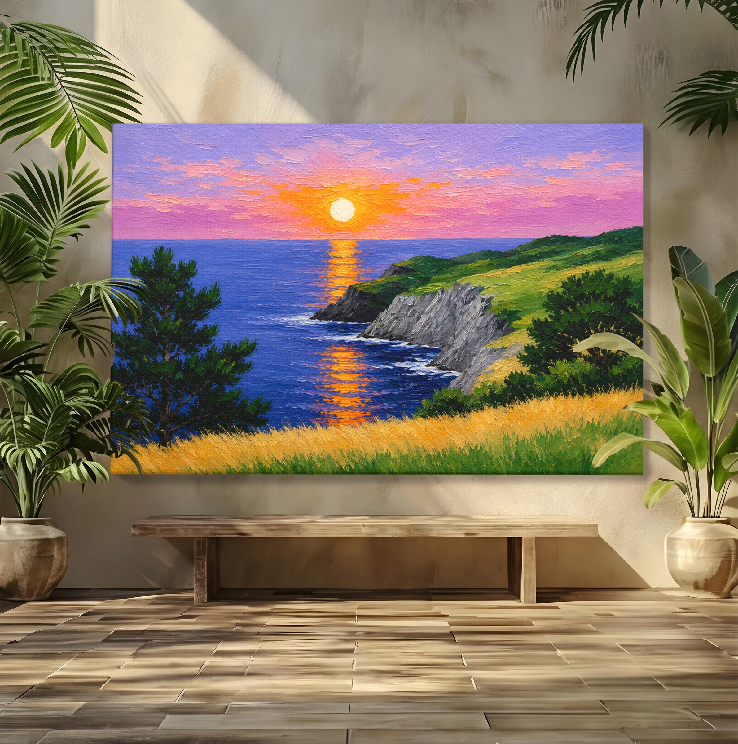 Tablou Canvas Premium LuxCanva® A1698, Apus Pe Tarmul Marii, Apus, Mare, Peisaj, Natura, Living, Culori Vibrante