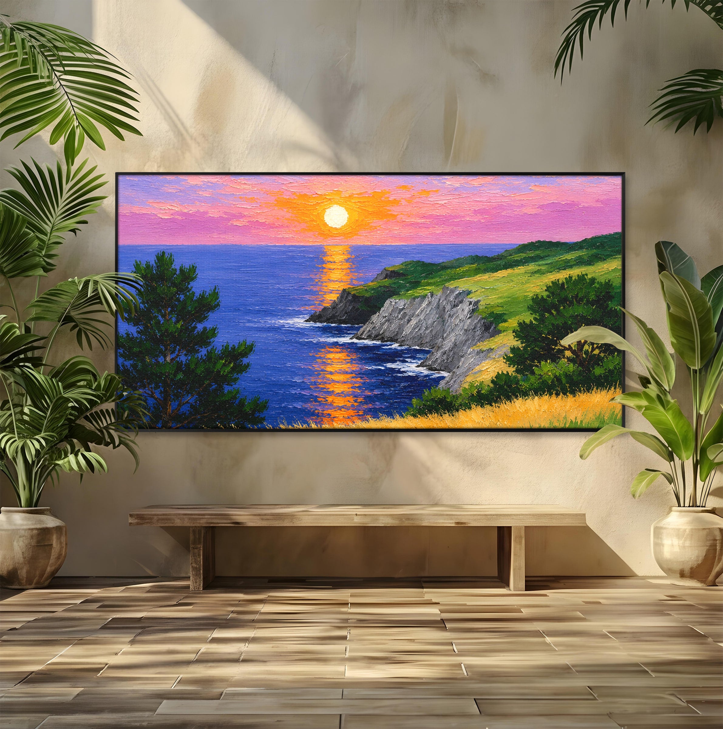 Tablou Canvas Premium LuxCanva® A1698, Apus Pe Tarmul Marii, Apus, Mare, Peisaj, Natura, Living, Culori Vibrante