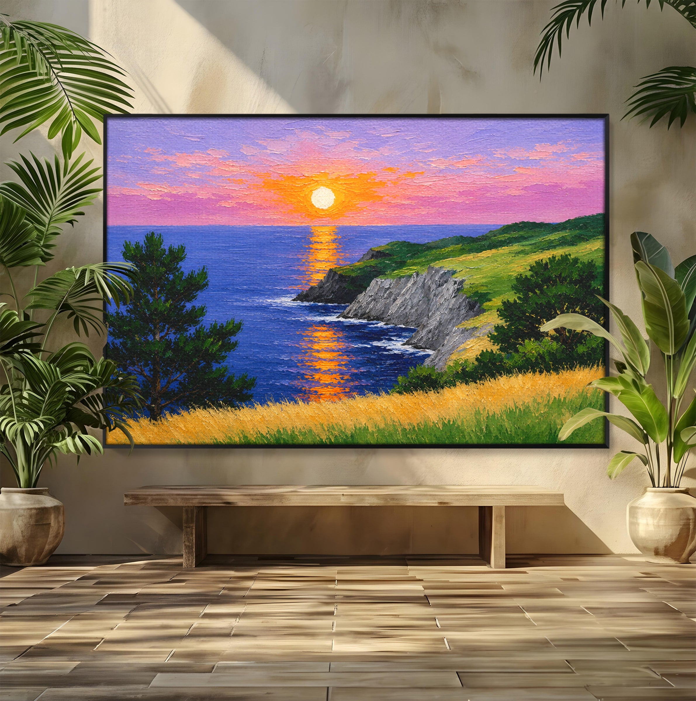 Tablou Canvas Premium LuxCanva® A1698, Apus Pe Tarmul Marii, Apus, Mare, Peisaj, Natura, Living, Culori Vibrante