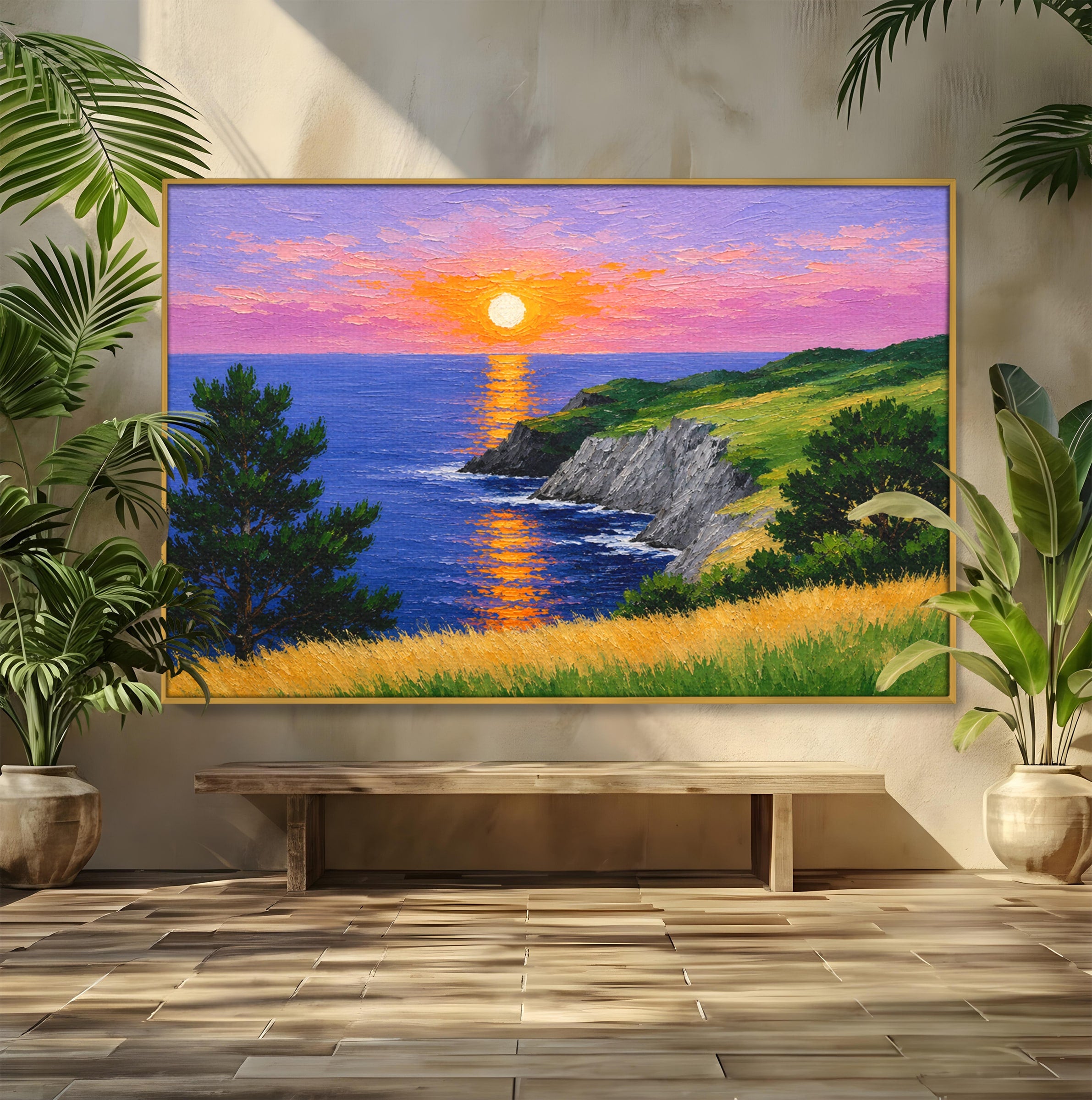 Tablou Canvas Premium LuxCanva® A1698, Apus Pe Tarmul Marii, Apus, Mare, Peisaj, Natura, Living, Culori Vibrante
