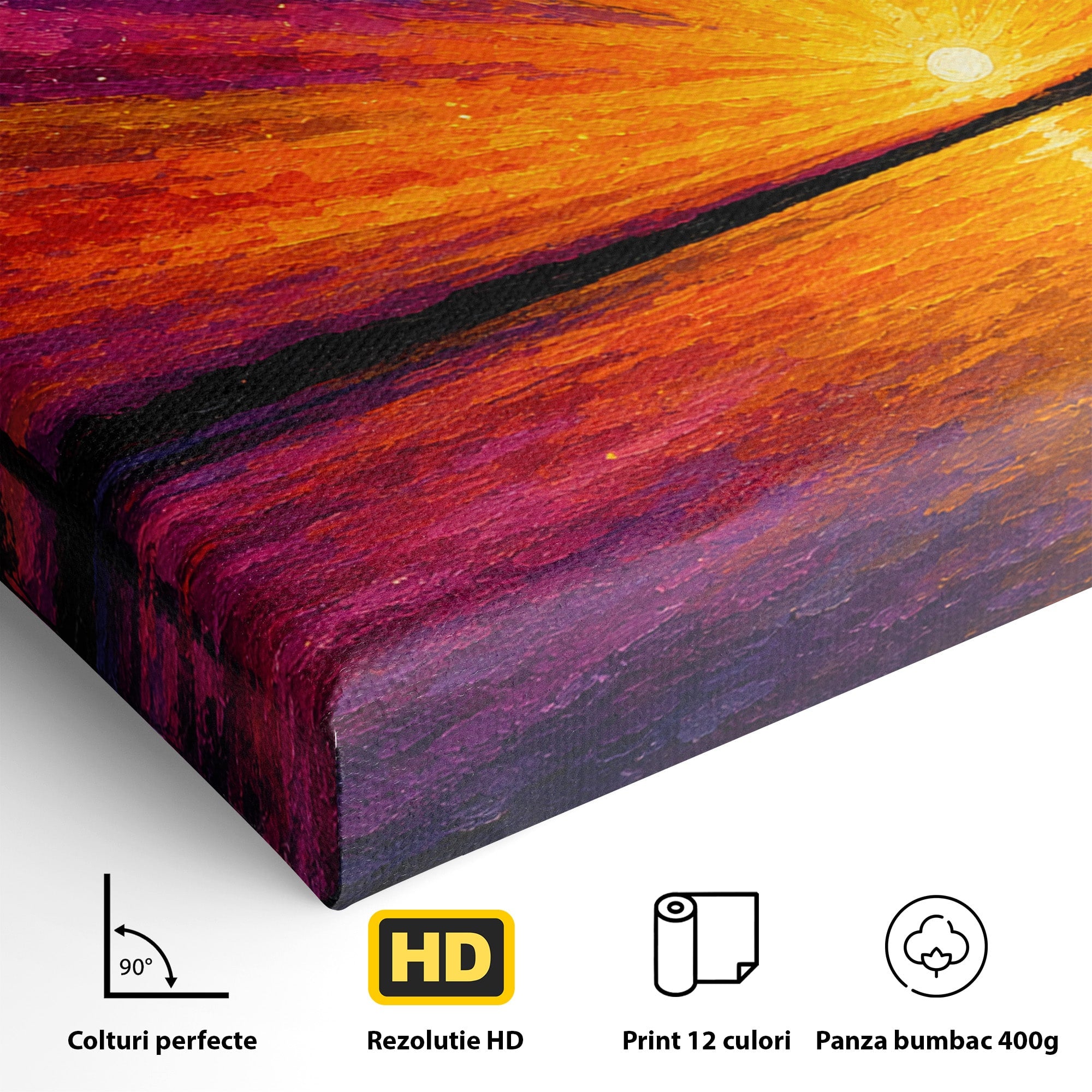 Tablou Canvas Premium LuxCanva® A1699, Apus Urban Pe Lac, Apus, Oras, Lac, Living, Peisaj, Culori Vibrante