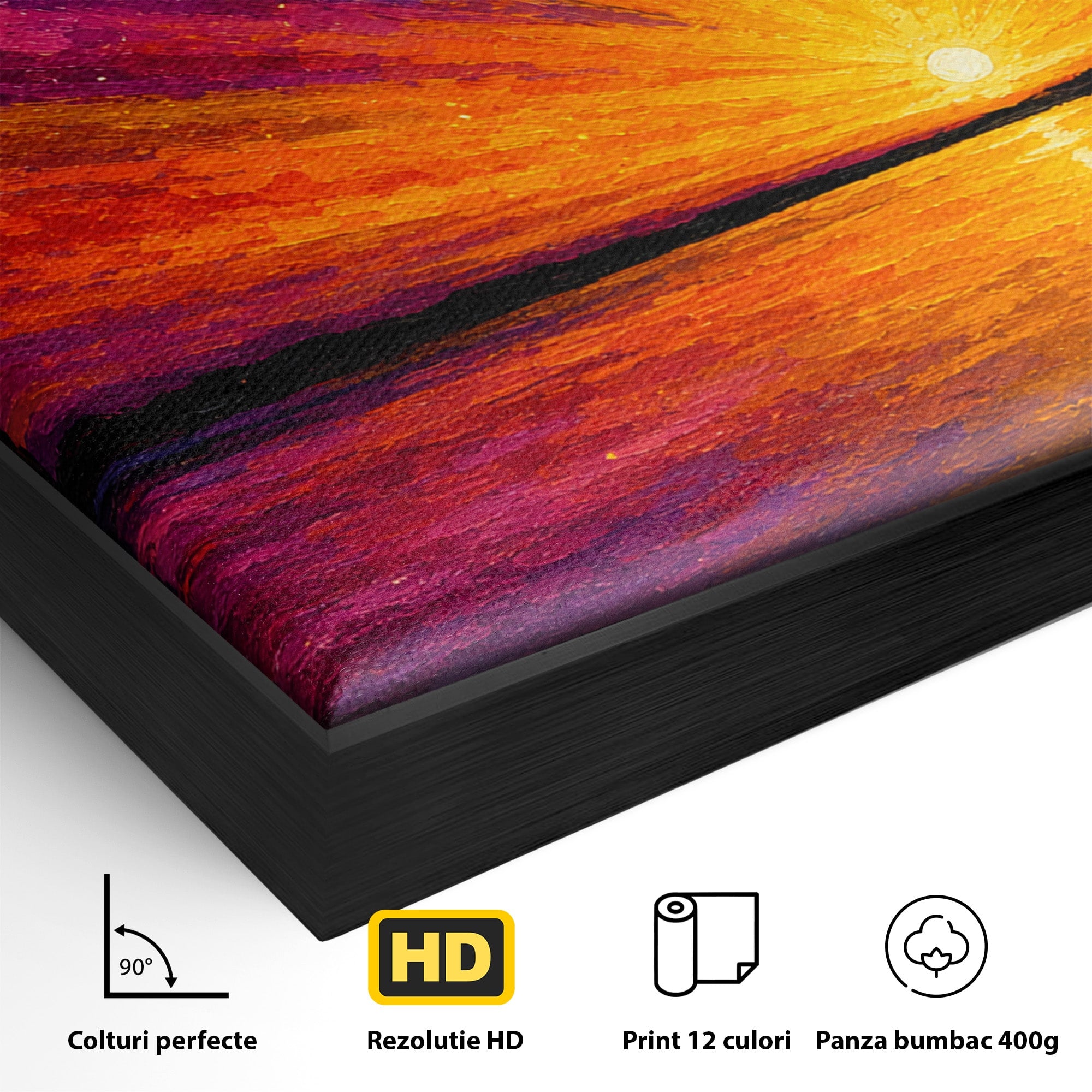 Tablou Canvas Premium LuxCanva® A1699, Apus Urban Pe Lac, Apus, Oras, Lac, Living, Peisaj, Culori Vibrante