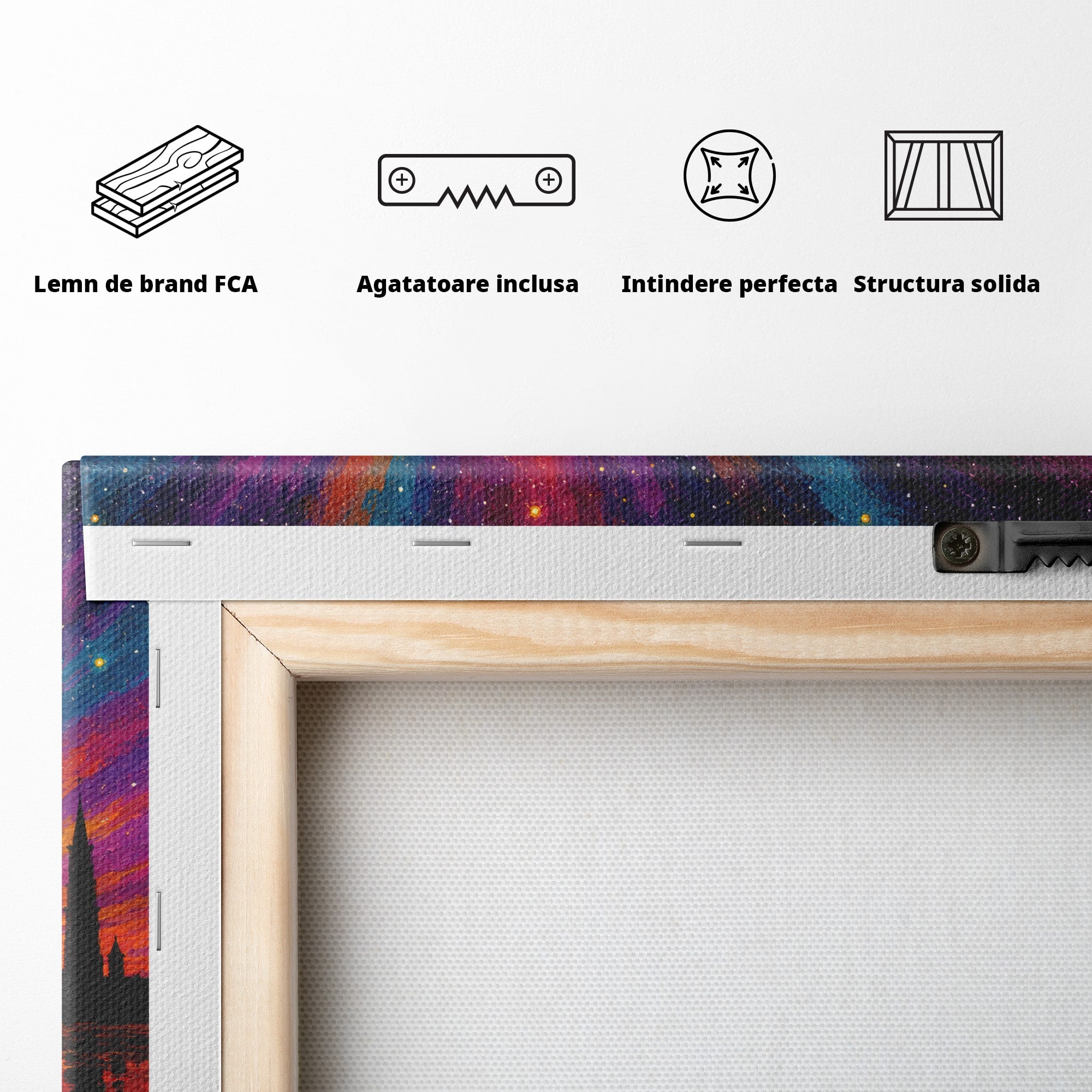 Tablou Canvas Premium LuxCanva® A1699, Apus Urban Pe Lac, Apus, Oras, Lac, Living, Peisaj, Culori Vibrante