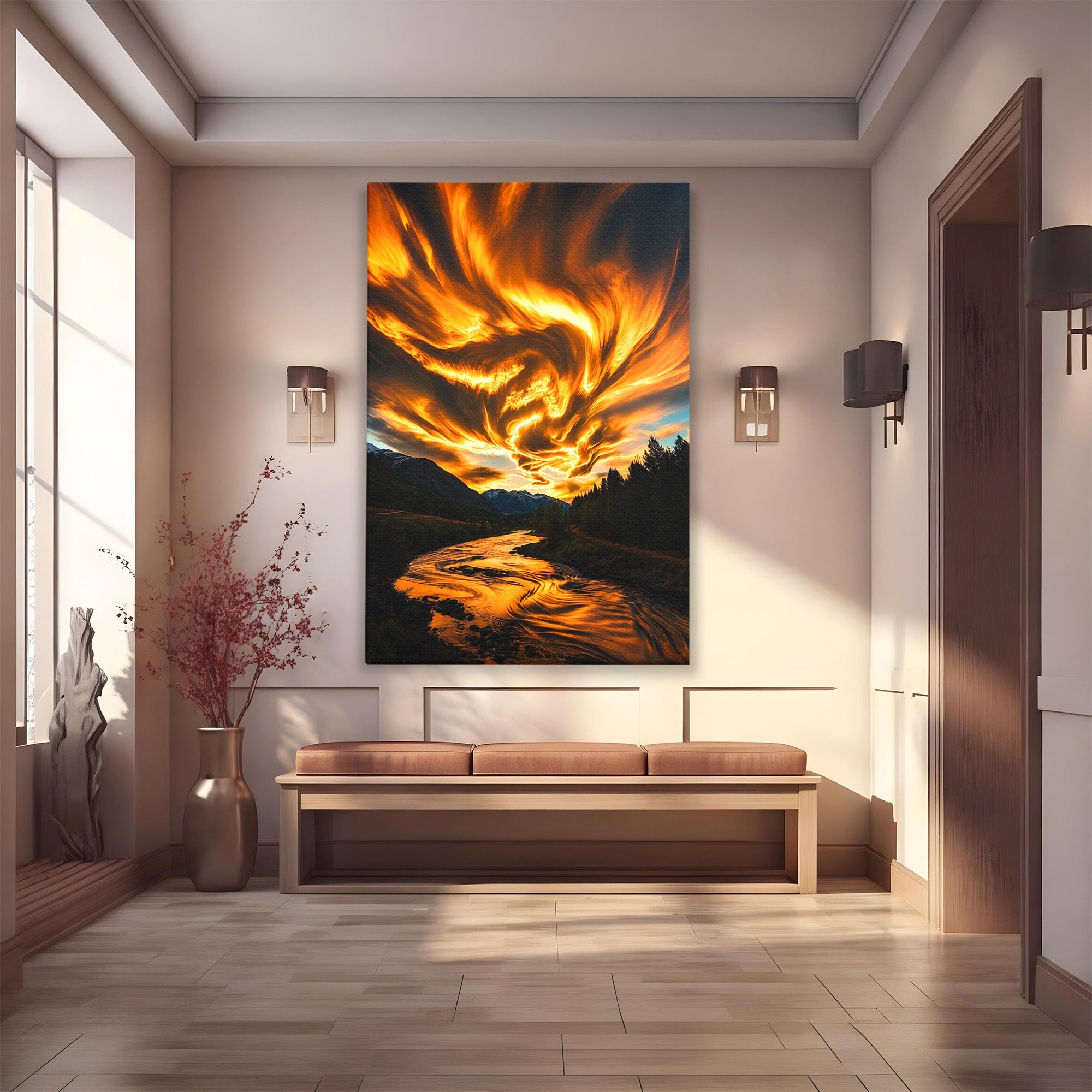 Tablou Canvas Premium LuxCanva® A1700, Cerul In Flacari, Cer, Apus, Natura, Peisaj, Living, Dormitor, Culori Vibrante