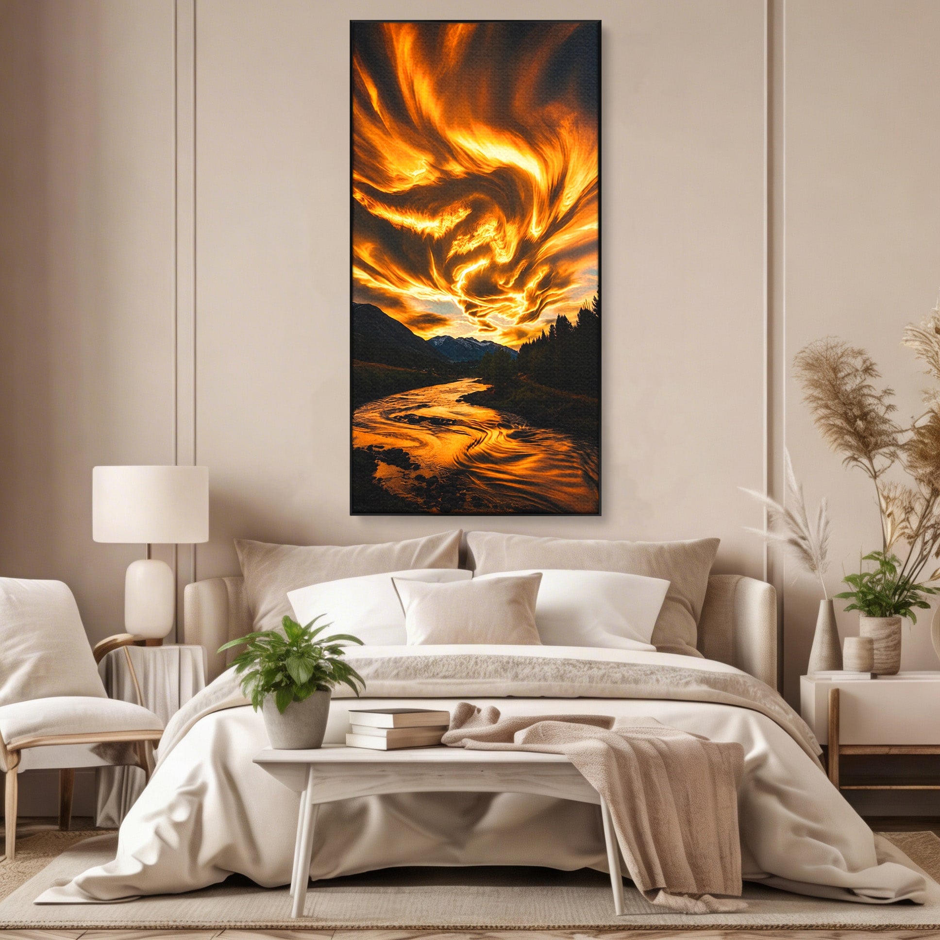 Tablou Canvas Premium LuxCanva® A1700, Cerul In Flacari, Cer, Apus, Natura, Peisaj, Living, Dormitor, Culori Vibrante