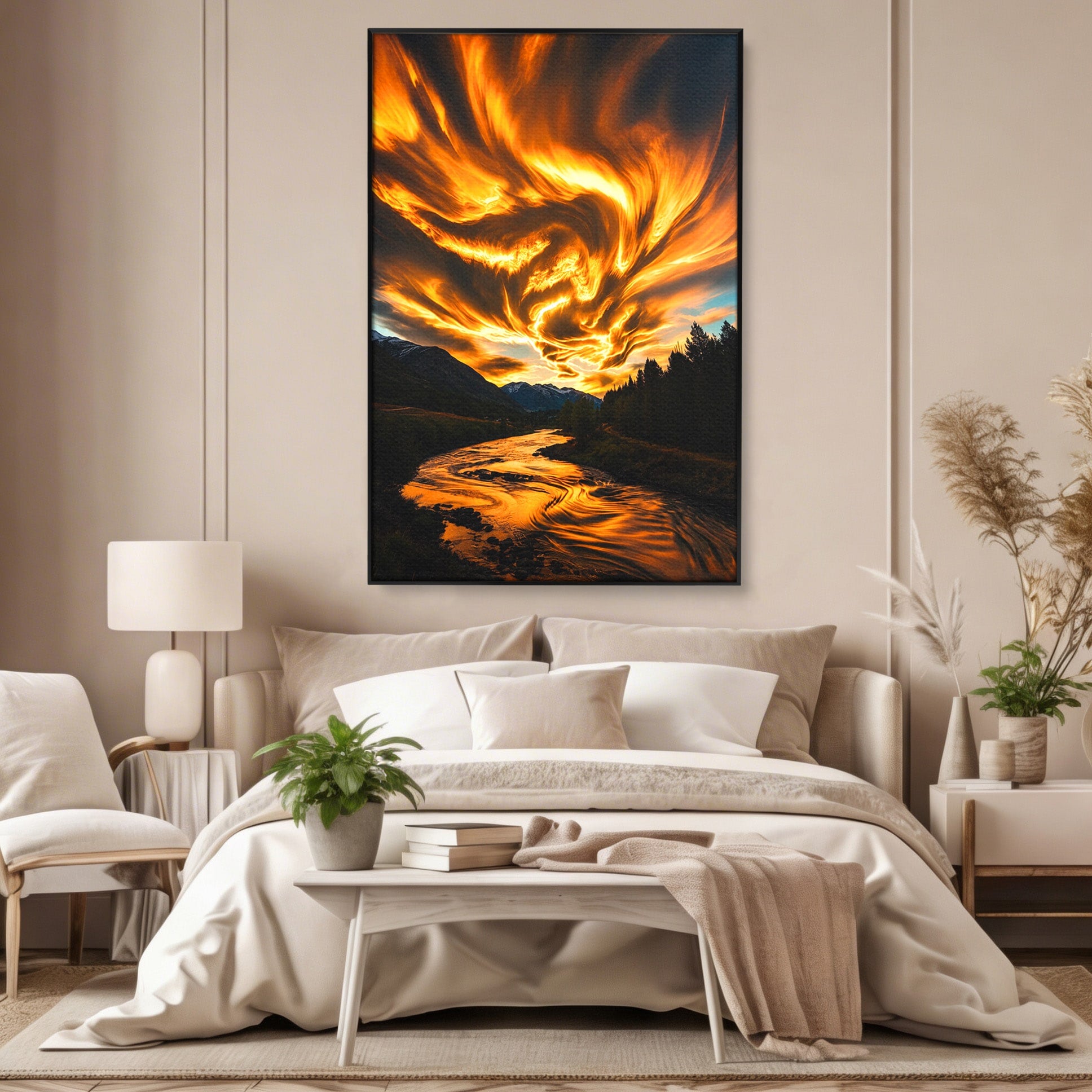 Tablou Canvas Premium LuxCanva® A1700, Cerul In Flacari, Cer, Apus, Natura, Peisaj, Living, Dormitor, Culori Vibrante