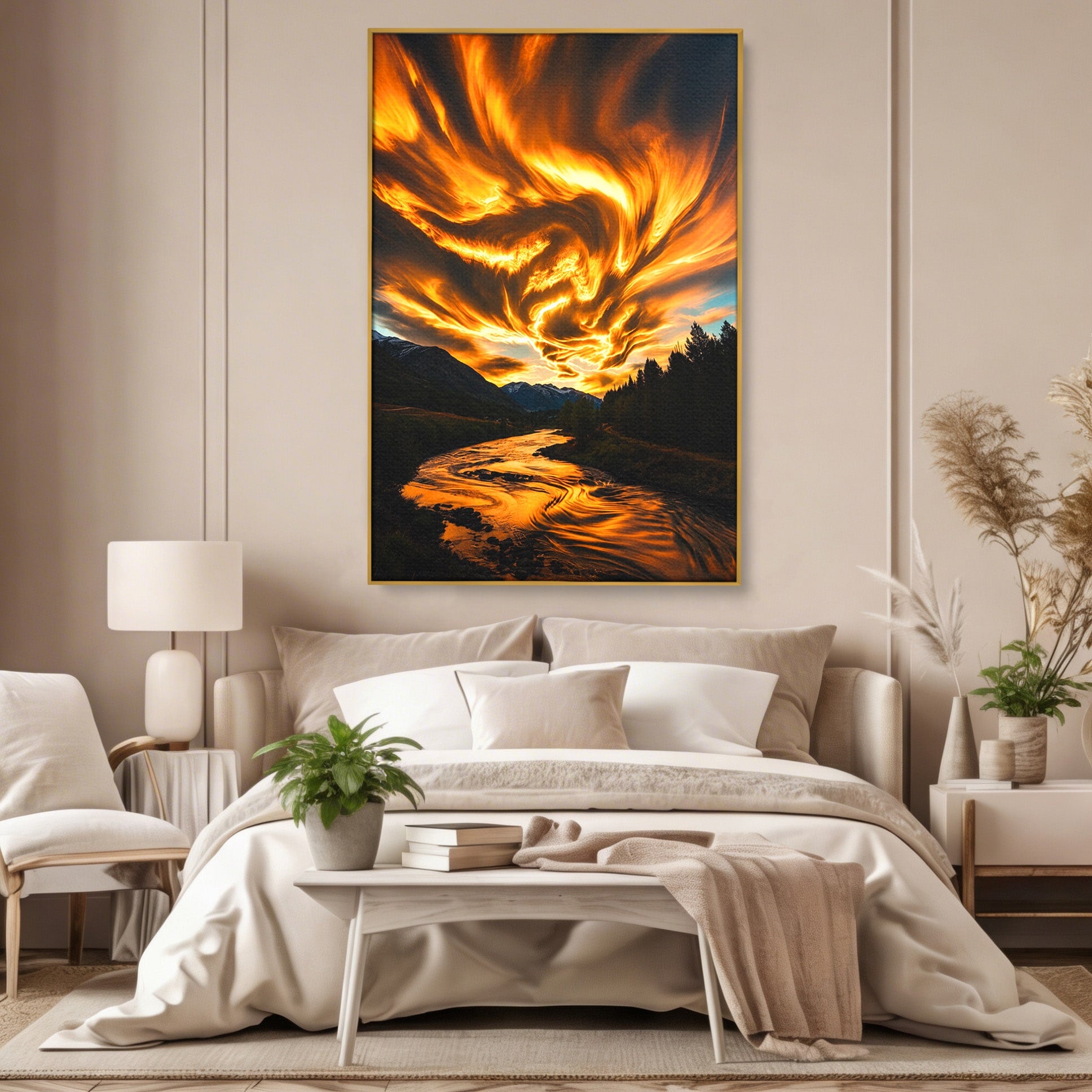 Tablou Canvas Premium LuxCanva® A1700, Cerul In Flacari, Cer, Apus, Natura, Peisaj, Living, Dormitor, Culori Vibrante