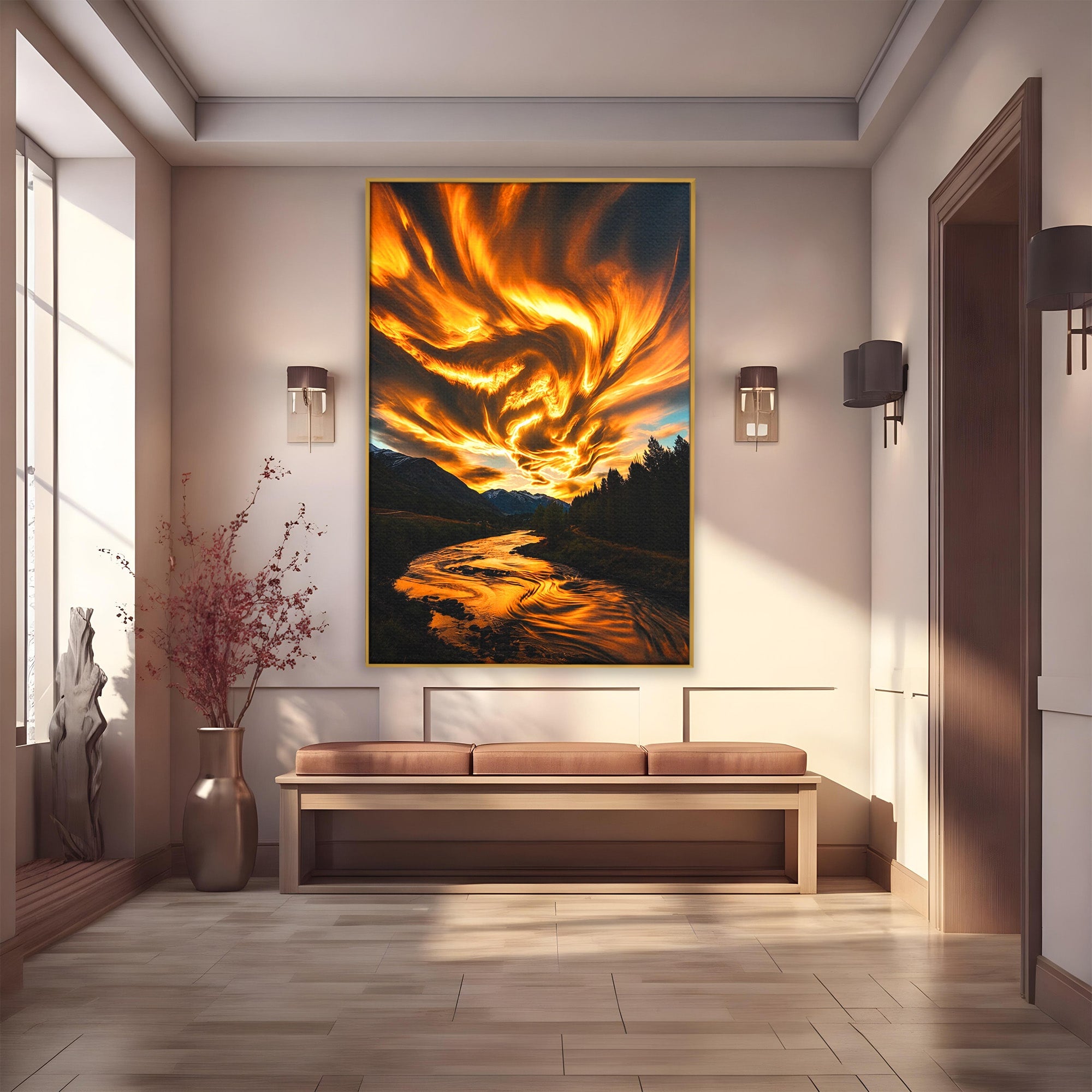Tablou Canvas Premium LuxCanva® A1700, Cerul In Flacari, Cer, Apus, Natura, Peisaj, Living, Dormitor, Culori Vibrante