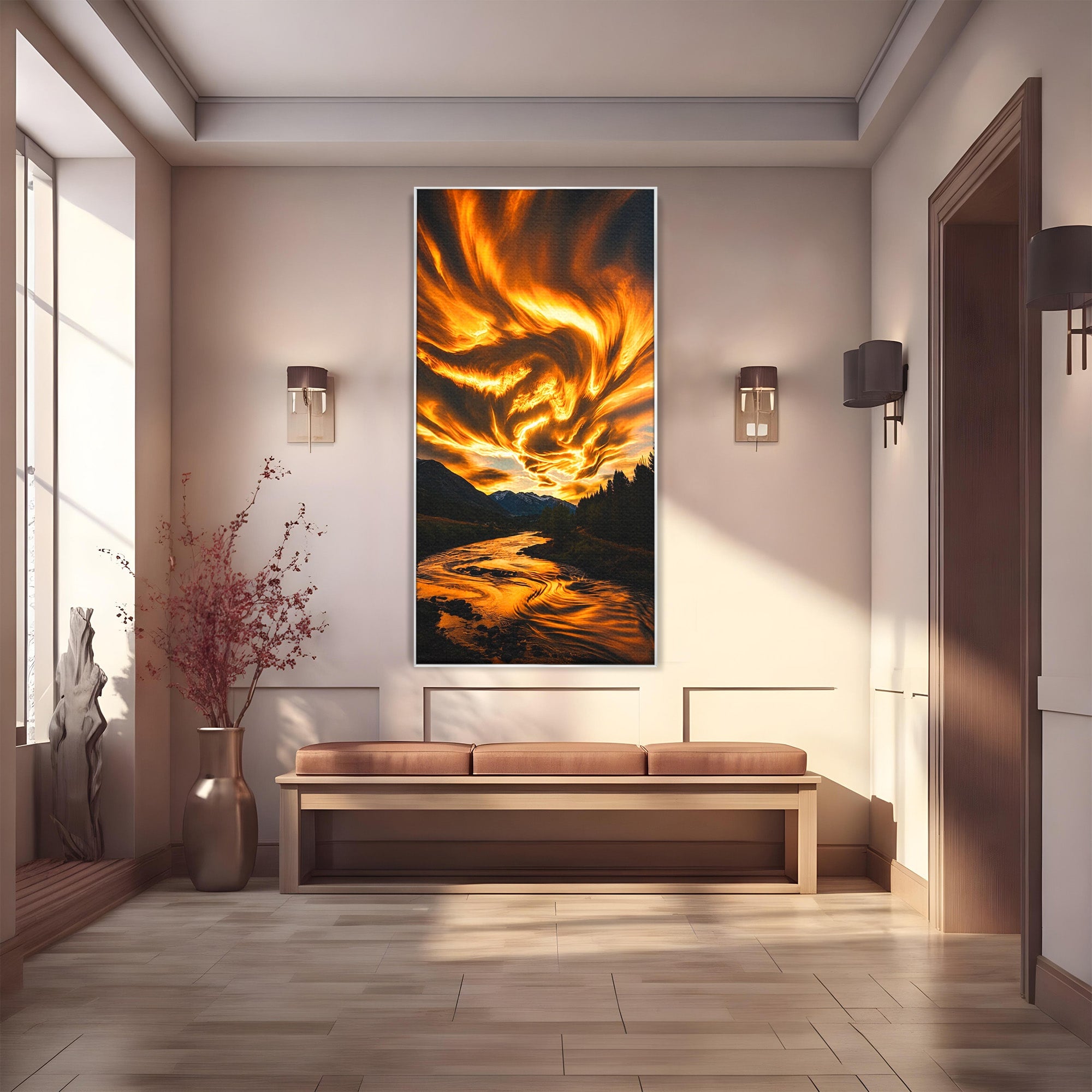 Tablou Canvas Premium LuxCanva® A1700, Cerul In Flacari, Cer, Apus, Natura, Peisaj, Living, Dormitor, Culori Vibrante