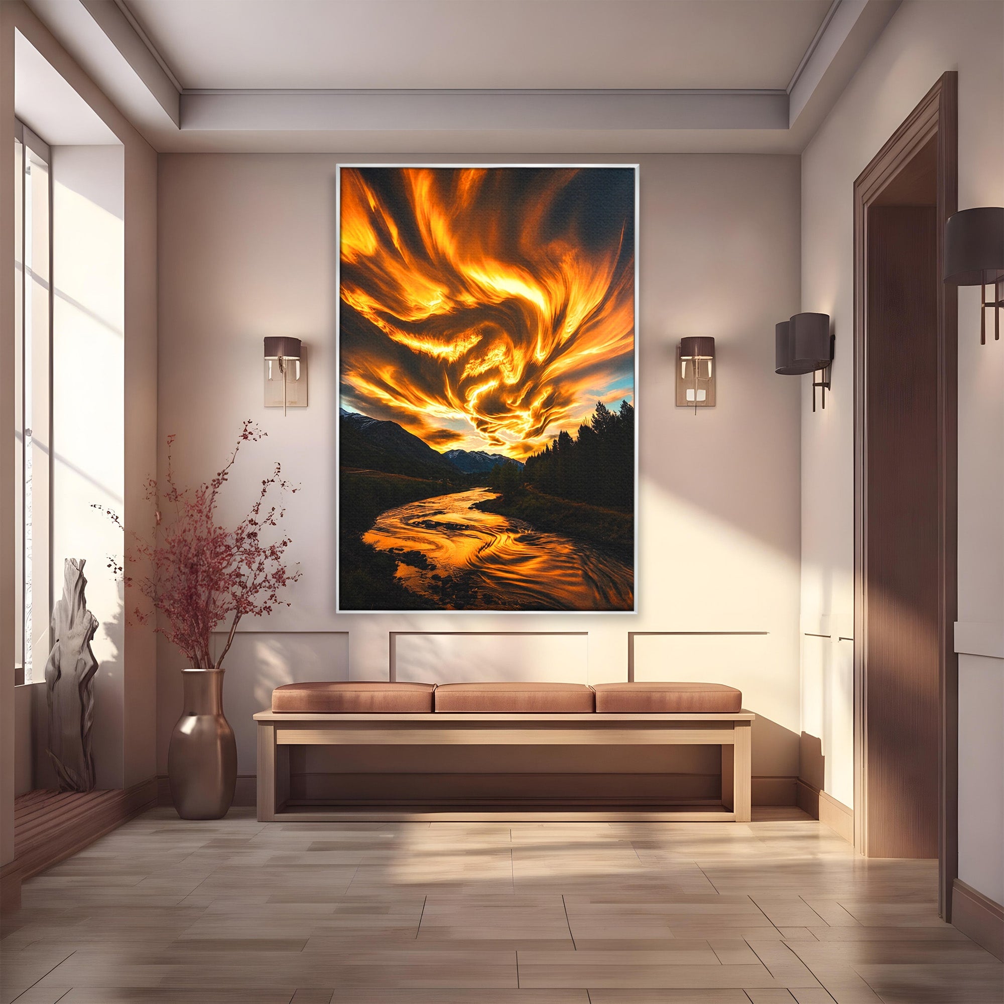 Tablou Canvas Premium LuxCanva® A1700, Cerul In Flacari, Cer, Apus, Natura, Peisaj, Living, Dormitor, Culori Vibrante