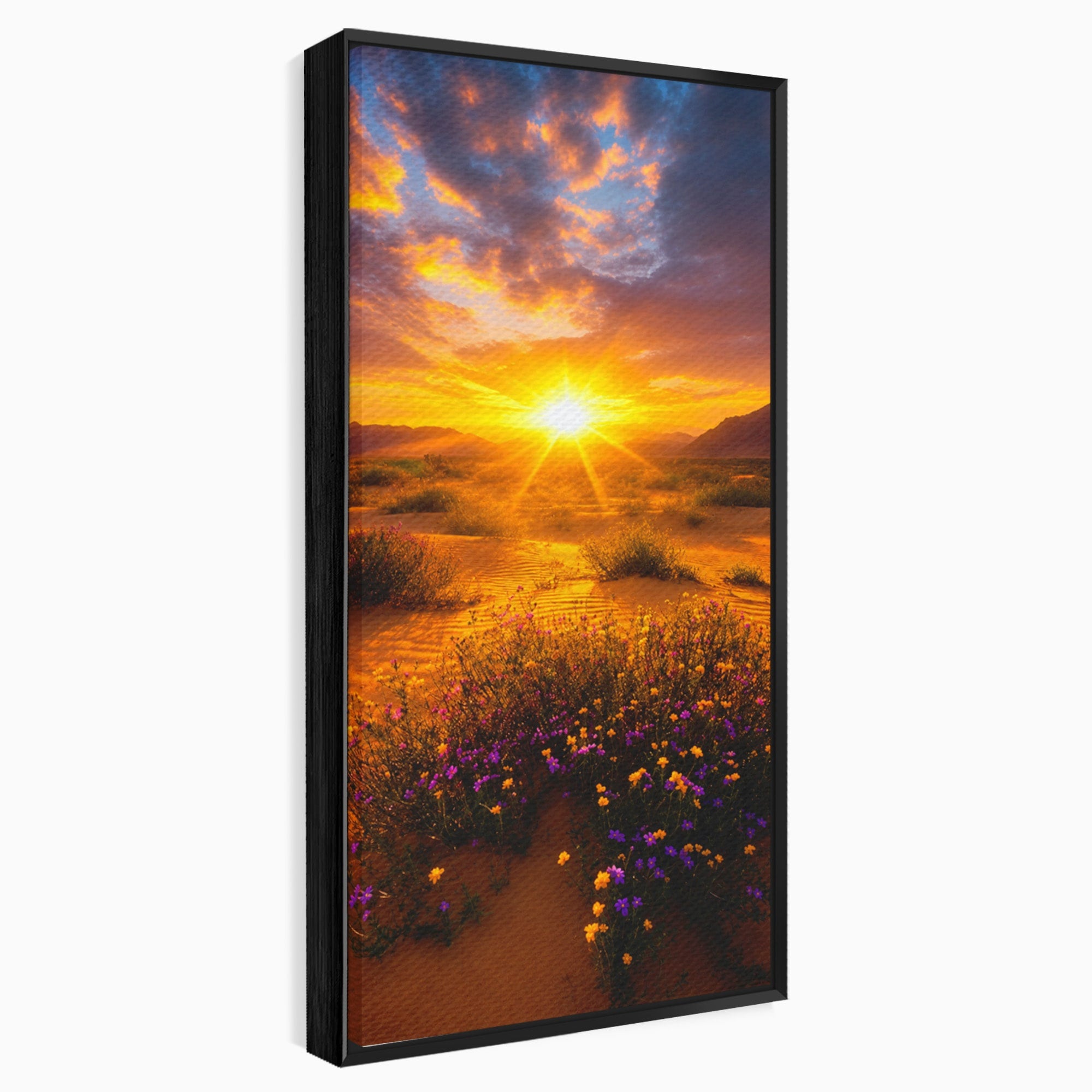 Tablou Canvas Premium LuxCanva® A1701, Apus De Soare In Desert, Apus, Desert, Flori, Natura, Living, Culori Vibrante
