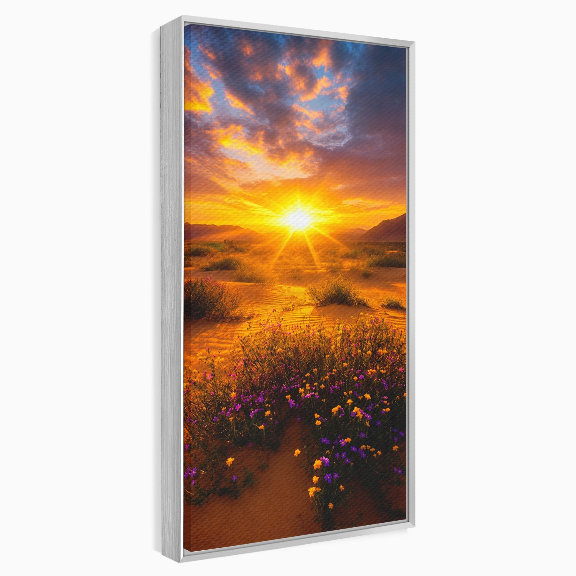 Tablou Canvas Premium LuxCanva® A1701, Apus De Soare In Desert, Apus, Desert, Flori, Natura, Living, Culori Vibrante