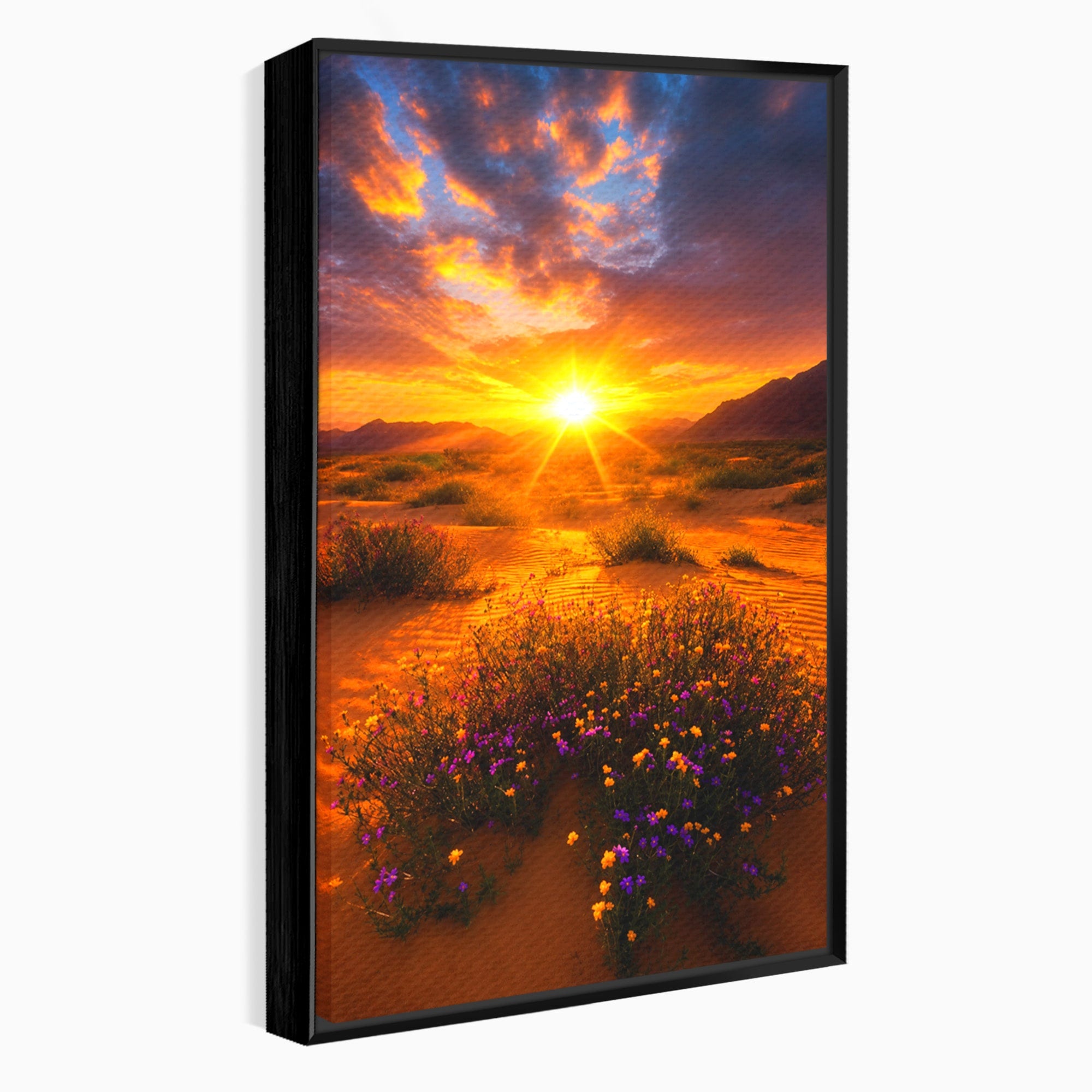 Tablou Canvas Premium LuxCanva® A1701, Apus De Soare In Desert, Apus, Desert, Flori, Natura, Living, Culori Vibrante