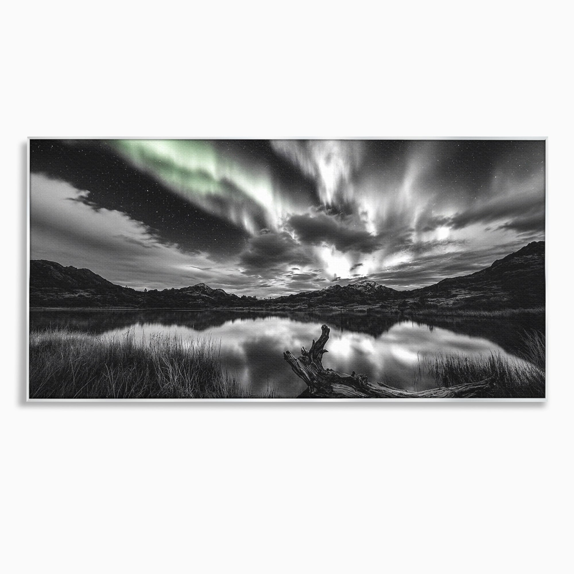 Tablou Canvas Premium LuxCanva® A1703, Aurora Boreala Monocromatica, Aurora Boreala, Peisaj, Noapte, Reflectie, Dormitor, Culori Vibrante