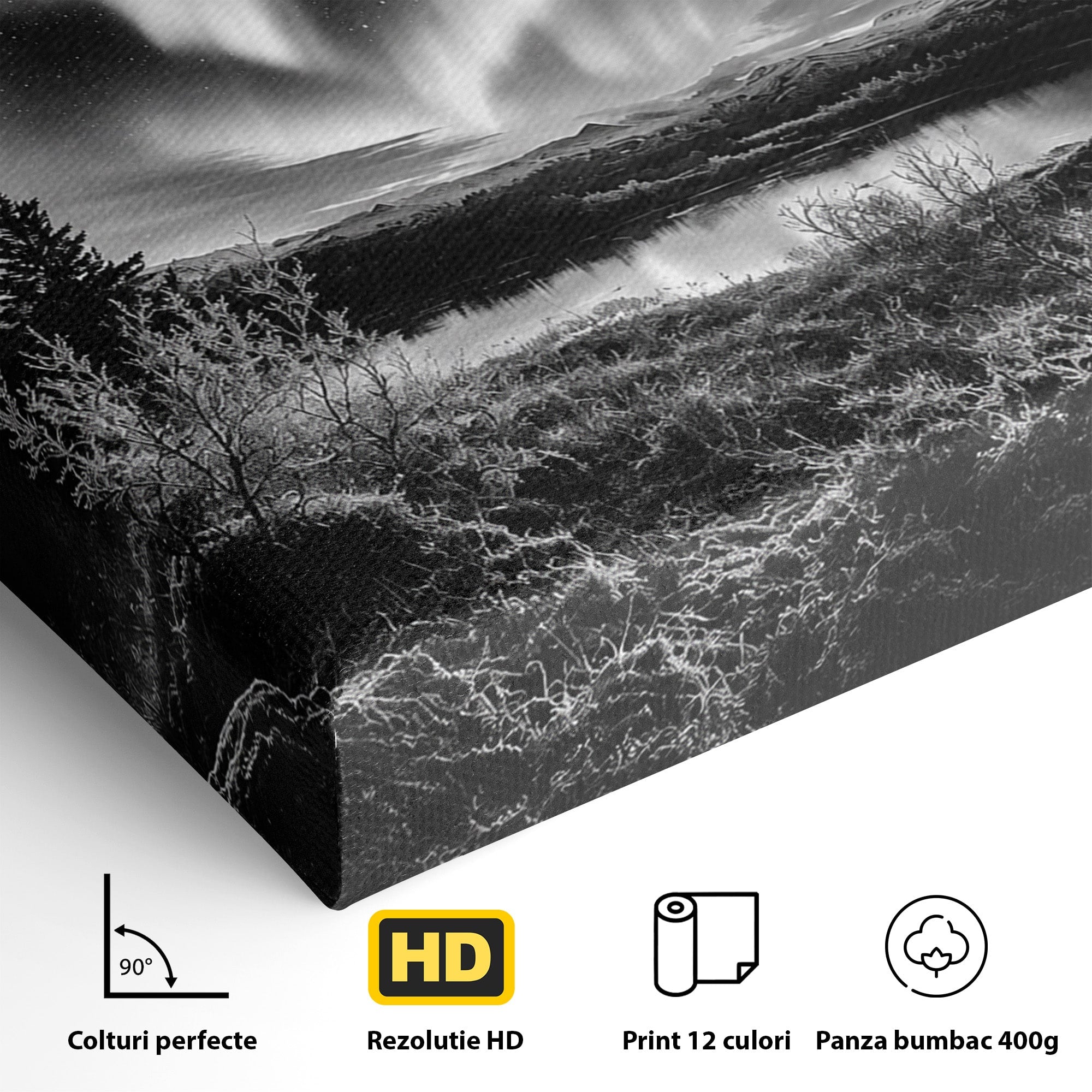 Tablou Canvas Premium LuxCanva® A1704, Cand Noaptea Danseaza , Aurora Boreala, Peisaj, Cer, Noapte, Living, Dormitor, Culori Vibrante
