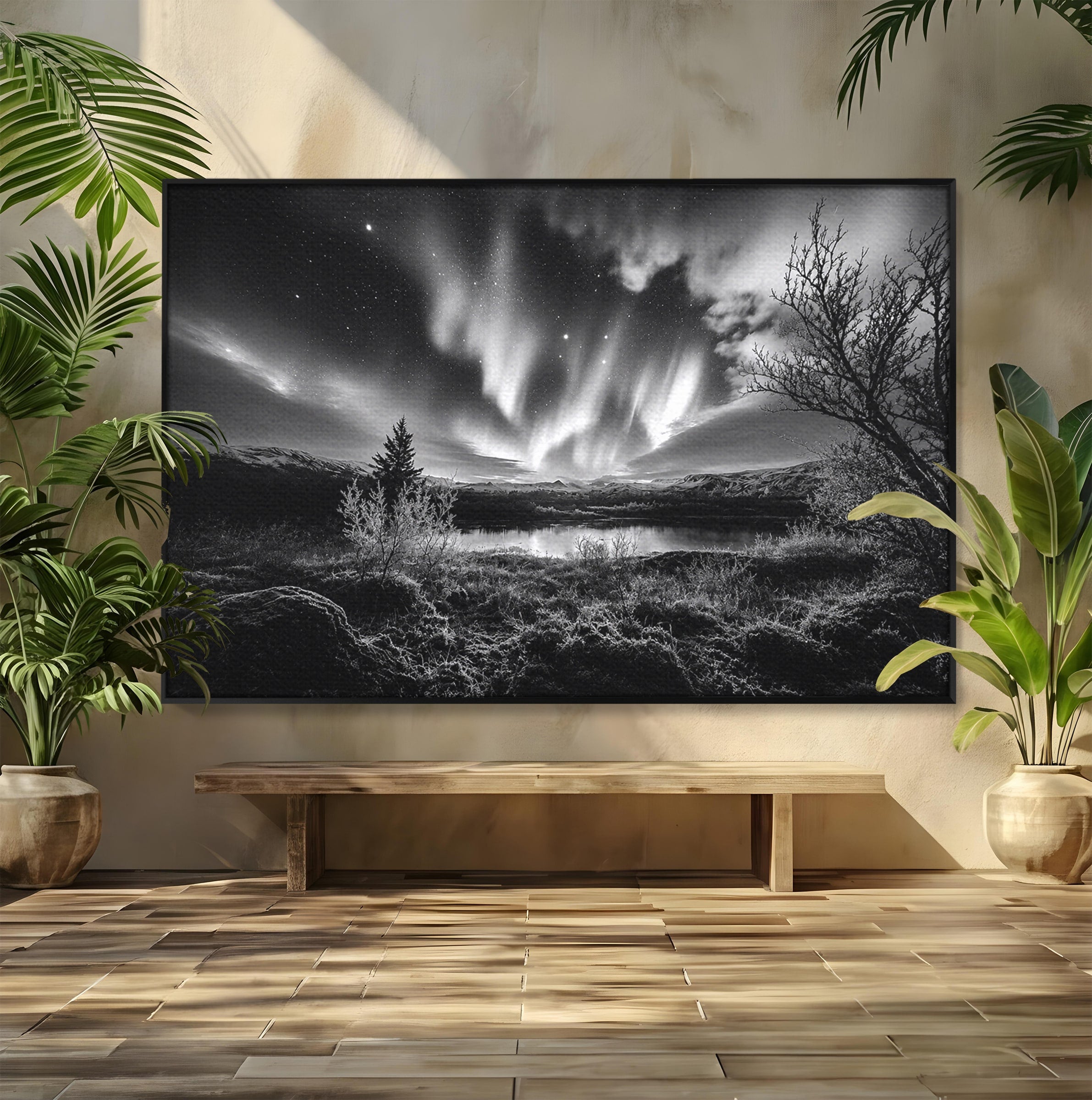 Tablou Canvas Premium LuxCanva® A1704, Cand Noaptea Danseaza , Aurora Boreala, Peisaj, Cer, Noapte, Living, Dormitor, Culori Vibrante