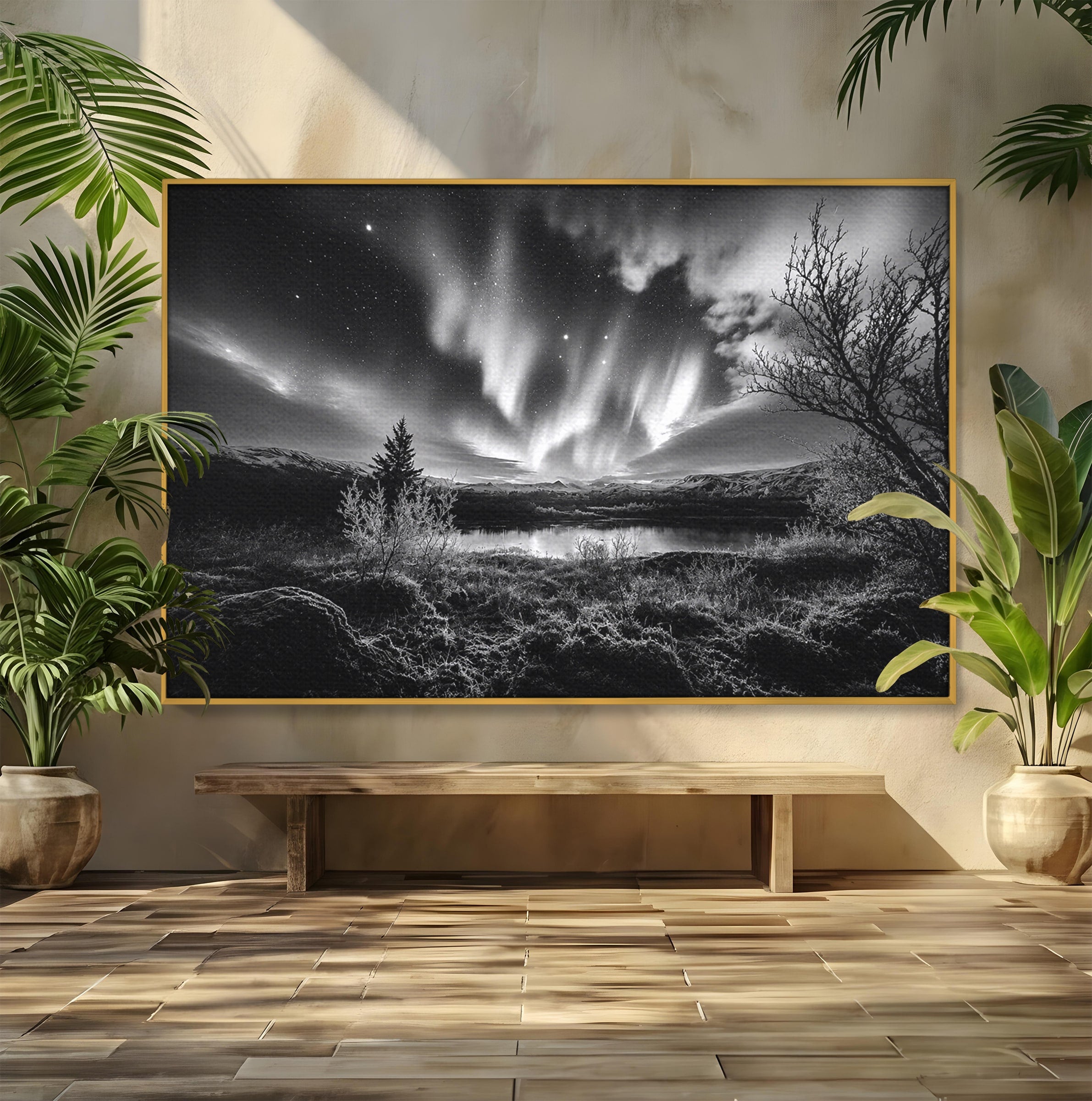 Tablou Canvas Premium LuxCanva® A1704, Cand Noaptea Danseaza , Aurora Boreala, Peisaj, Cer, Noapte, Living, Dormitor, Culori Vibrante