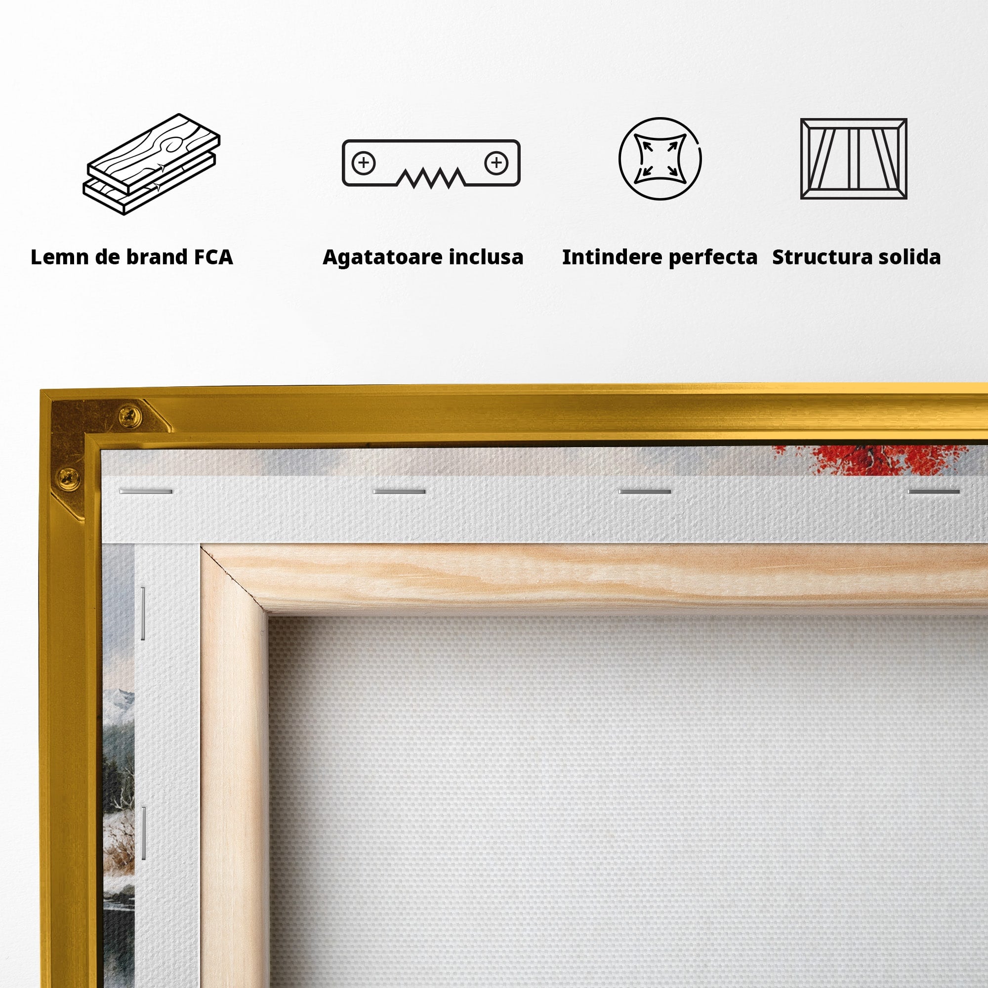 Tablou Canvas Premium LuxCanva® A1705, Peisaj De Iarna Cu Arbore Rosu, Peisaj, Iarna, Arbore, Lac, Natura, Living, Dormitor, Culori Vibrante