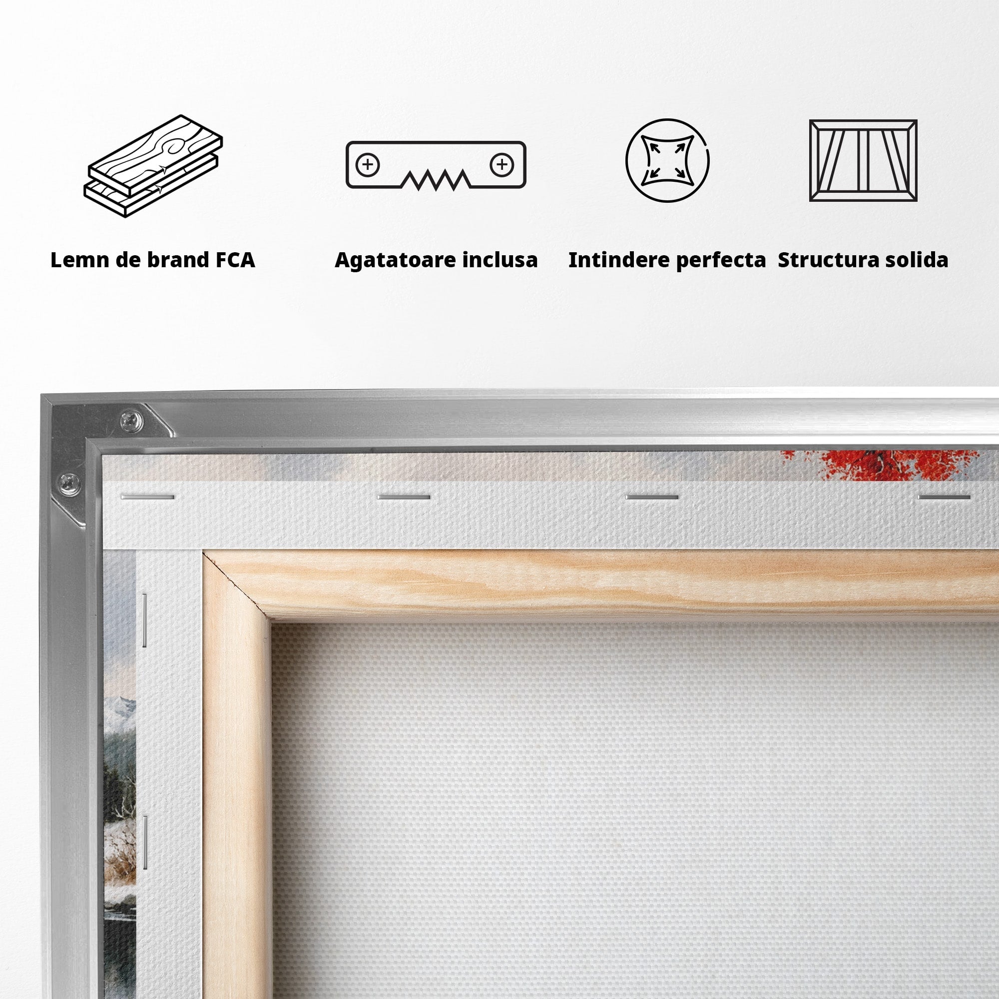 Tablou Canvas Premium LuxCanva® A1705, Peisaj De Iarna Cu Arbore Rosu, Peisaj, Iarna, Arbore, Lac, Natura, Living, Dormitor, Culori Vibrante