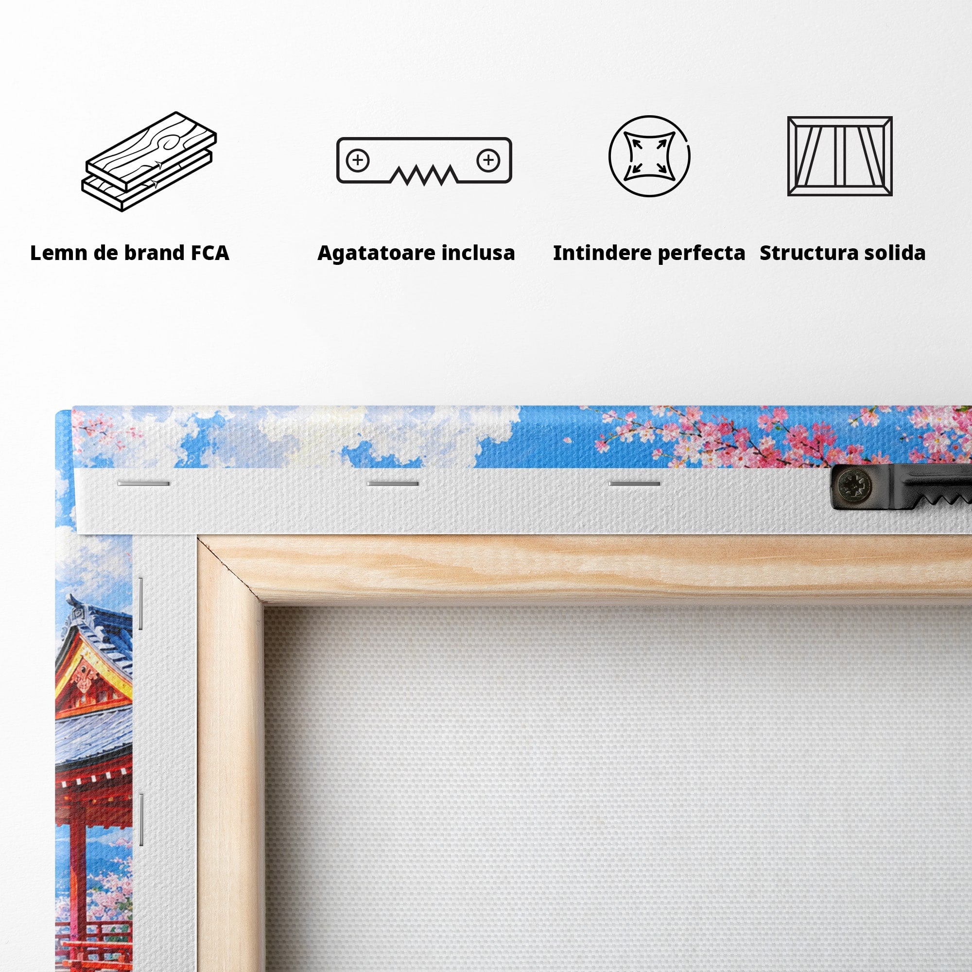 Tablou Canvas Premium LuxCanva® A1706, Primavara La Templu Japonez, Templu, Primavara, Peisaj, Natura, Living, Culori Vibrante