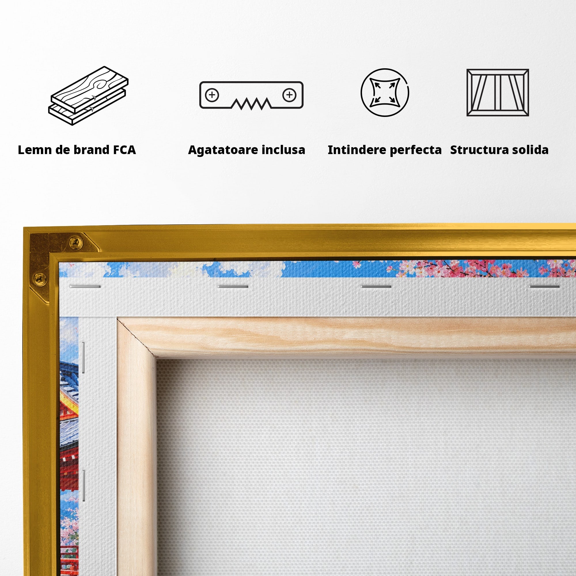 Tablou Canvas Premium LuxCanva® A1706, Primavara La Templu Japonez, Templu, Primavara, Peisaj, Natura, Living, Culori Vibrante