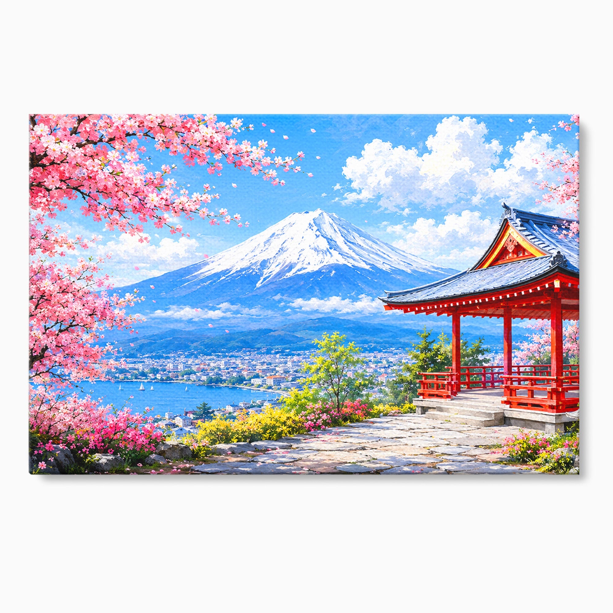 Tablou Canvas Premium LuxCanva® A1706, Primavara La Templu Japonez, Templu, Primavara, Peisaj, Natura, Living, Culori Vibrante