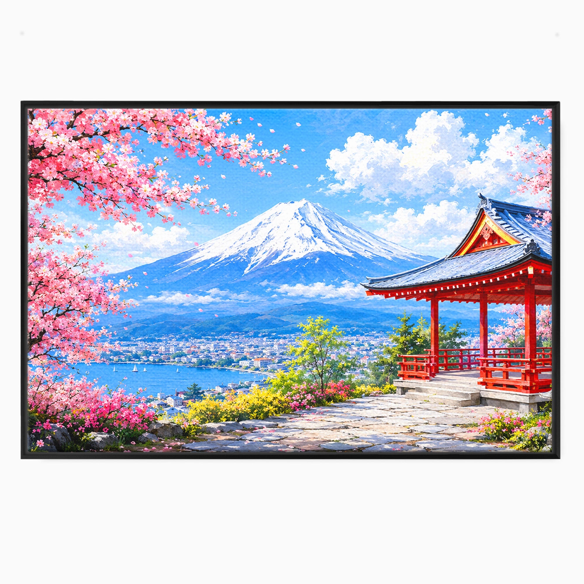 Tablou Canvas Premium LuxCanva® A1706, Primavara La Templu Japonez, Templu, Primavara, Peisaj, Natura, Living, Culori Vibrante