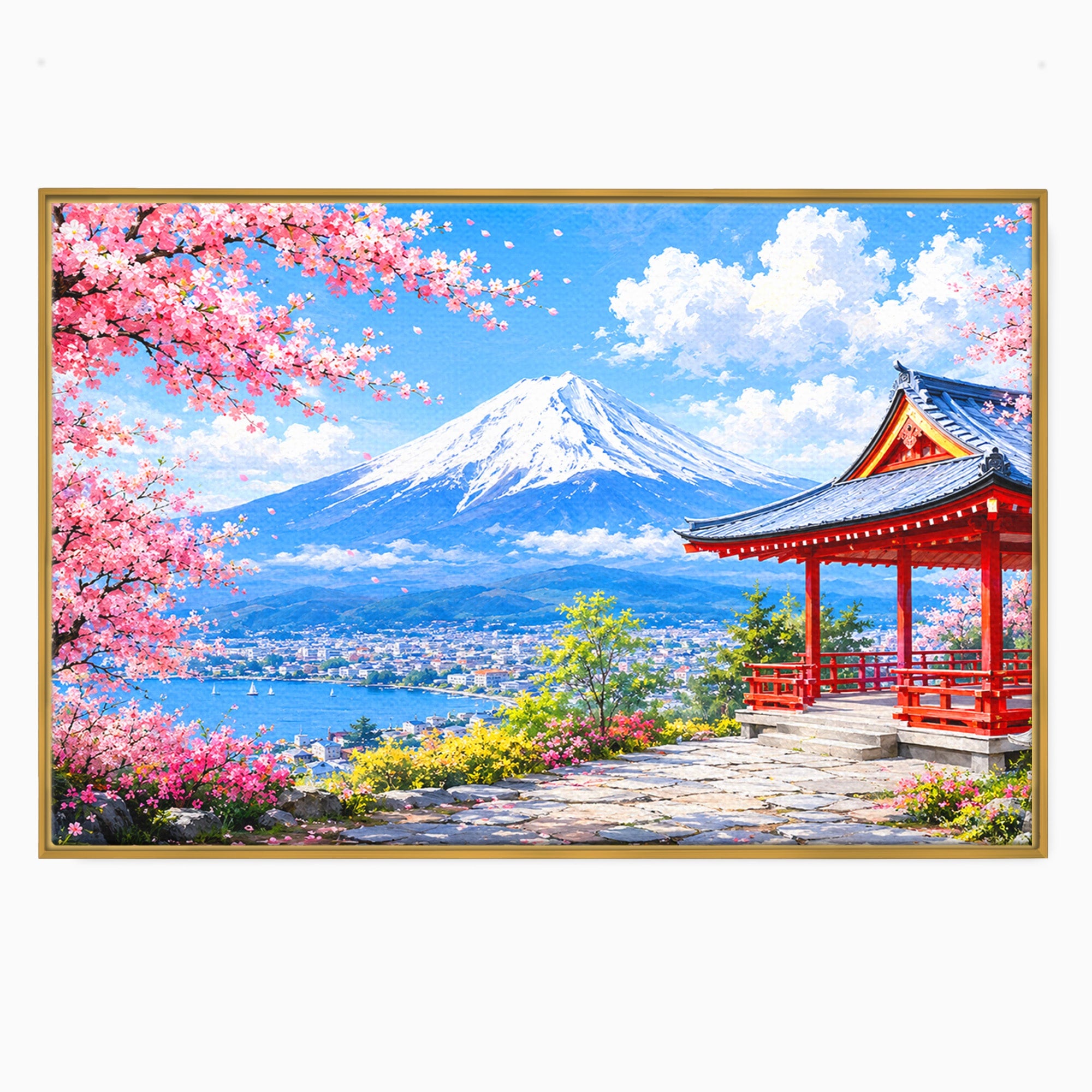 Tablou Canvas Premium LuxCanva® A1706, Primavara La Templu Japonez, Templu, Primavara, Peisaj, Natura, Living, Culori Vibrante