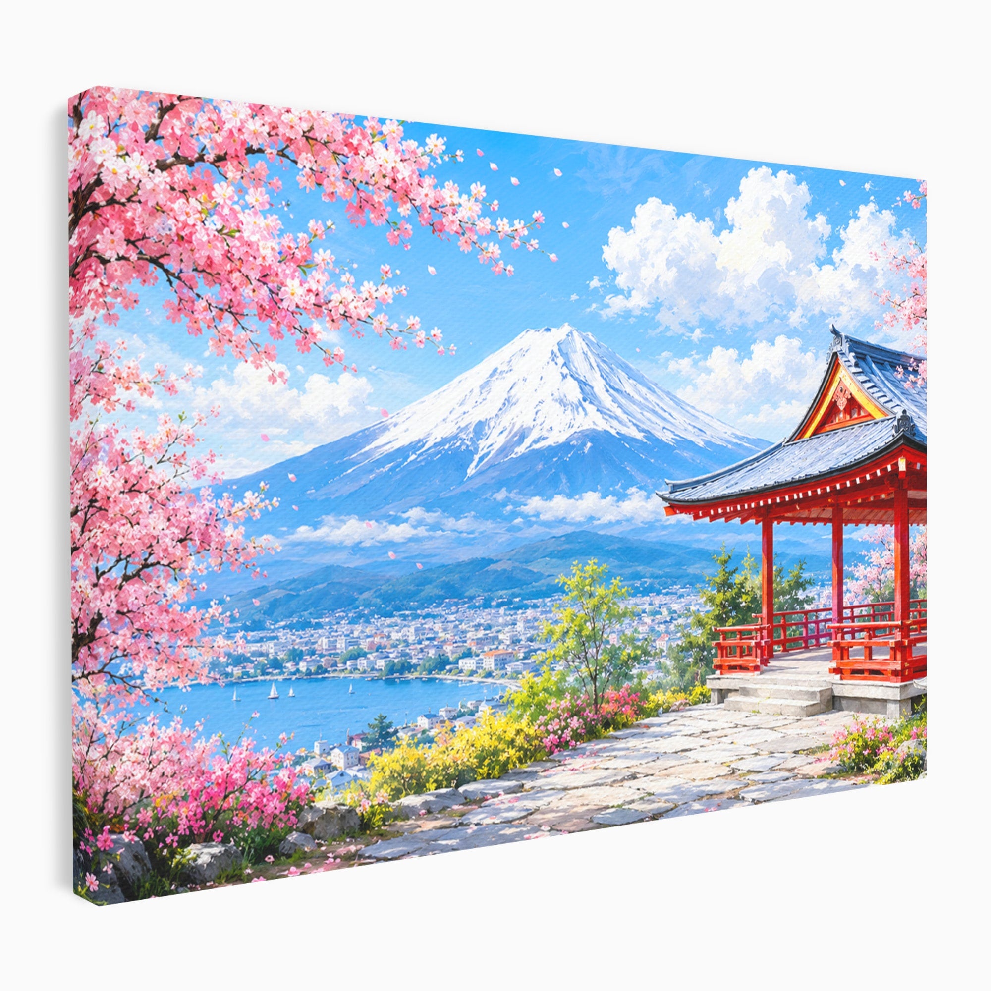 Tablou Canvas Premium LuxCanva® A1706, Primavara La Templu Japonez, Templu, Primavara, Peisaj, Natura, Living, Culori Vibrante