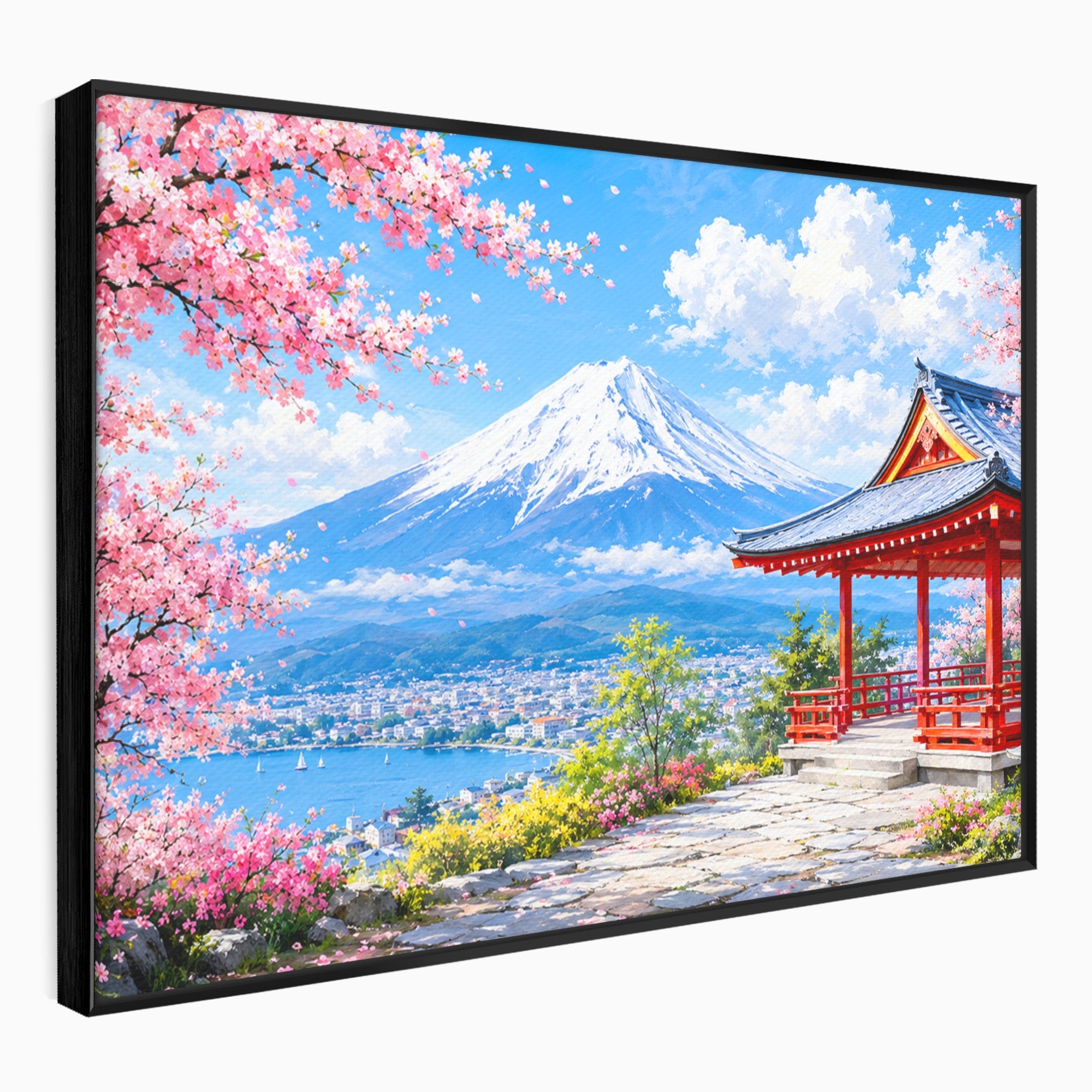 Tablou Canvas Premium LuxCanva® A1706, Primavara La Templu Japonez, Templu, Primavara, Peisaj, Natura, Living, Culori Vibrante