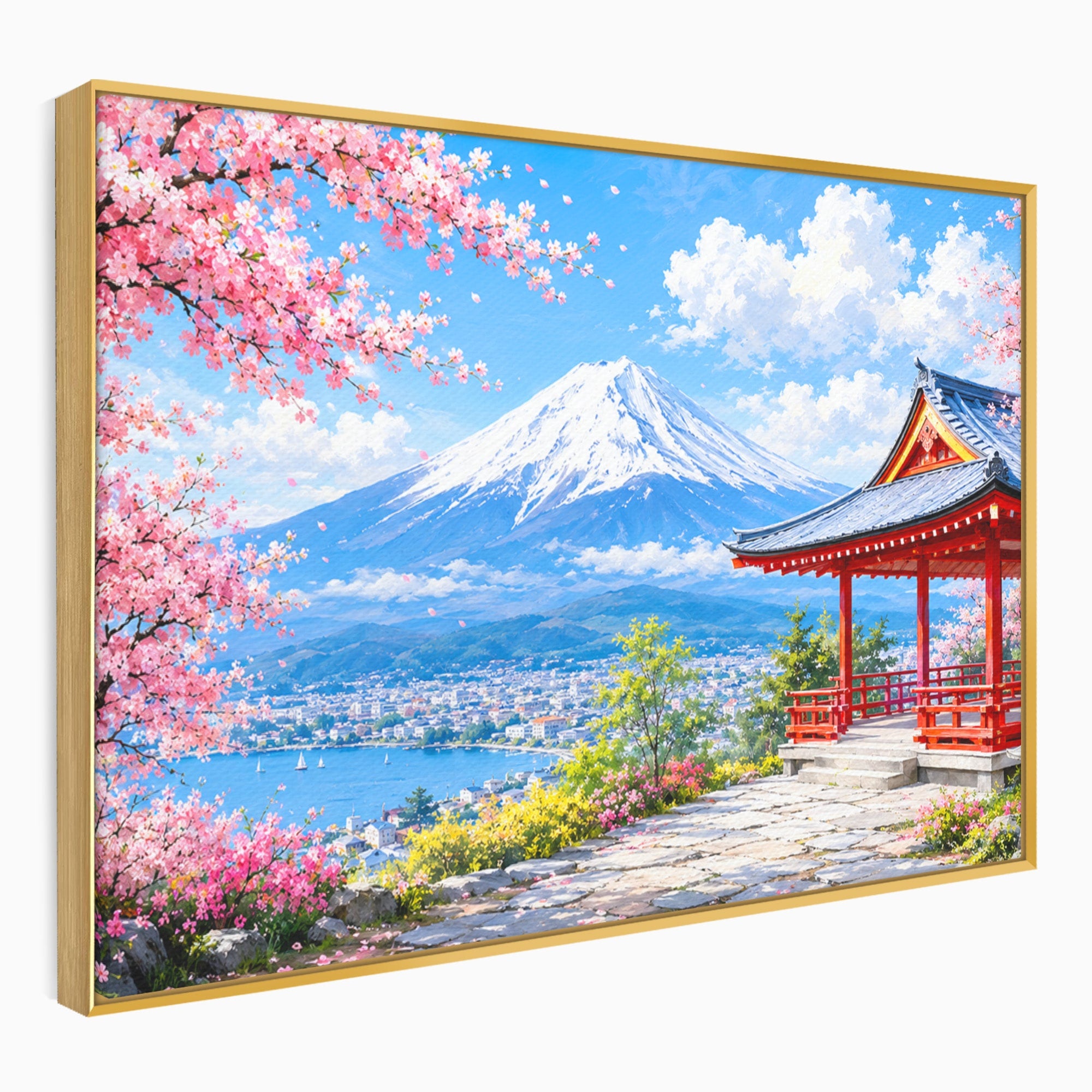Tablou Canvas Premium LuxCanva® A1706, Primavara La Templu Japonez, Templu, Primavara, Peisaj, Natura, Living, Culori Vibrante