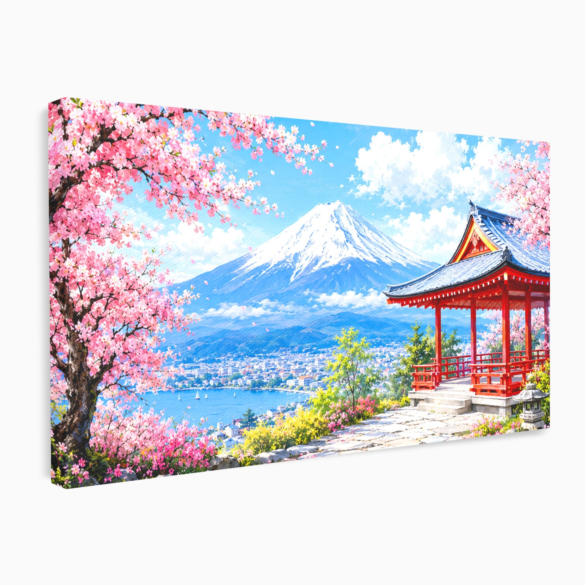 Tablou Canvas Premium LuxCanva® A1706, Primavara La Templu Japonez, Templu, Primavara, Peisaj, Natura, Living, Culori Vibrante