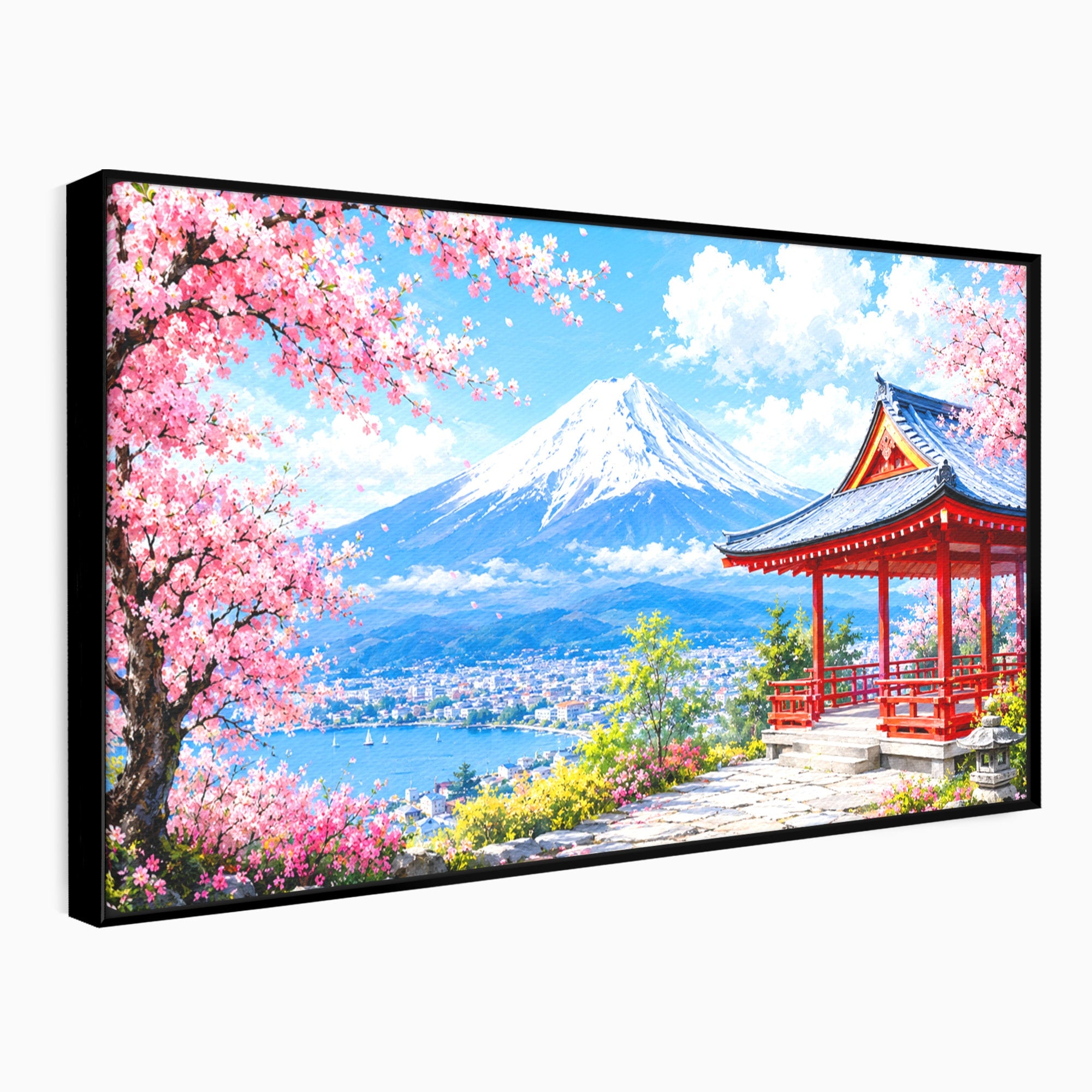 Tablou Canvas Premium LuxCanva® A1706, Primavara La Templu Japonez, Templu, Primavara, Peisaj, Natura, Living, Culori Vibrante