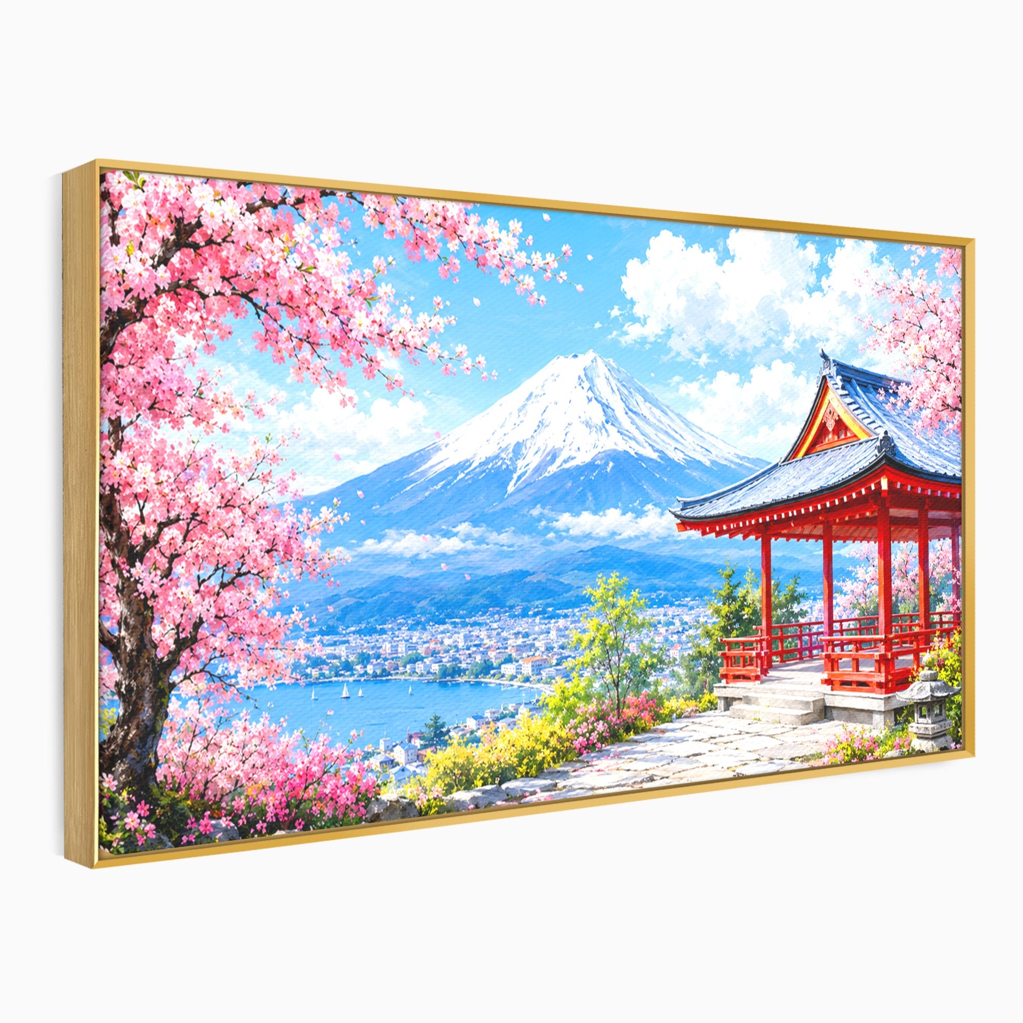 Tablou Canvas Premium LuxCanva® A1706, Primavara La Templu Japonez, Templu, Primavara, Peisaj, Natura, Living, Culori Vibrante